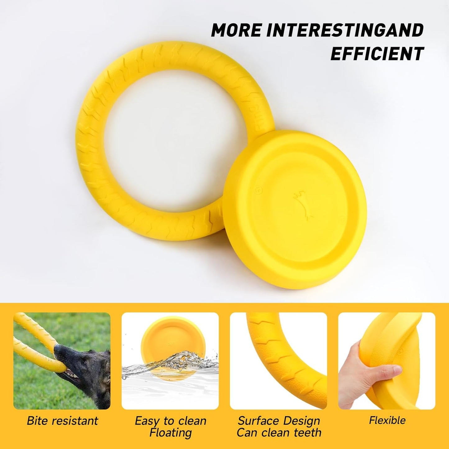 WishLotus Dog Ring Toy and Flying Disc, Interactive Floating Dog Toys Set for Outdoor, Training and Teeth Cleaning Chewers Fetch Toys for Large Dogs (Yellow)