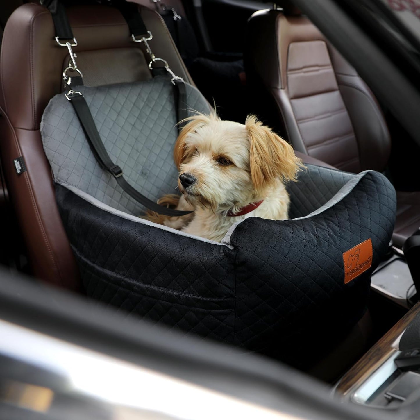 Dog Booster Car Seat for Medium/Small Sized Dogs,Memory Foam and Ultra Soft Fabric Car Pet Bed,Portable Travel Safety and Comfortable Dog Carseat with Washable Removable Cover,Thick Cushion(M-Blagre)