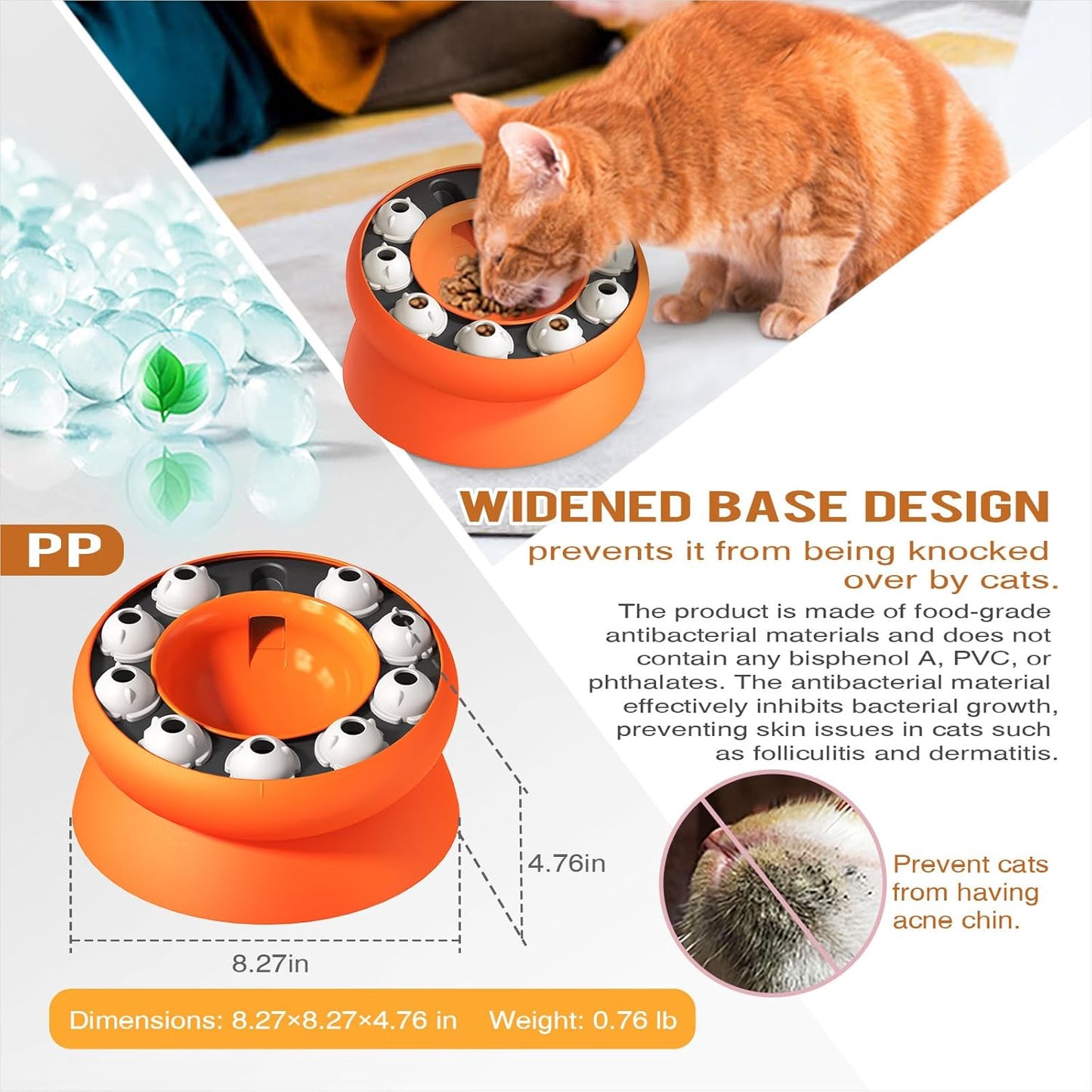 Cat Slow Feeder Bowl, Non-Slip Interactive Food Puzzle for Fast Eaters, Indoor Cats & Kittens, Fun Mental Stimulation & Bloat Prevention, Dishwasher Safe Pet Feeding Mat