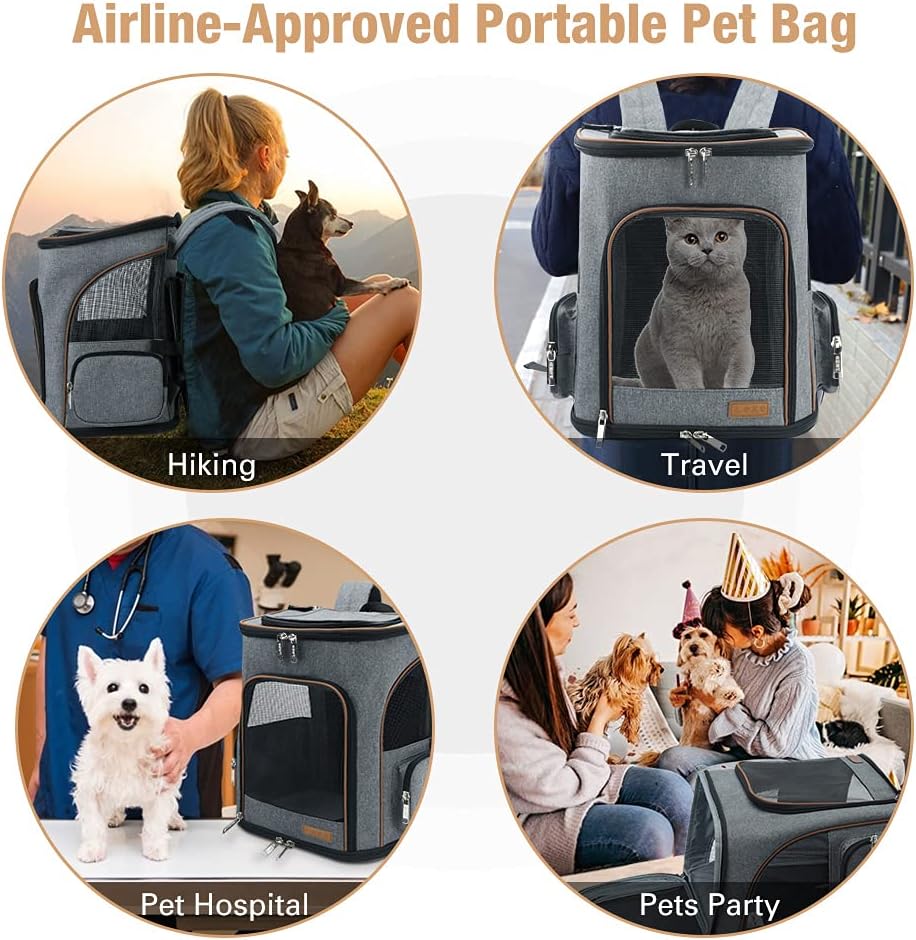 Lekereise Pet Carrier Backpack Expandable Cat Backpack for Medium Dogs and Large Cats 20-25 Lbs,14“L * 12.5" W * 16.14" H, Grey