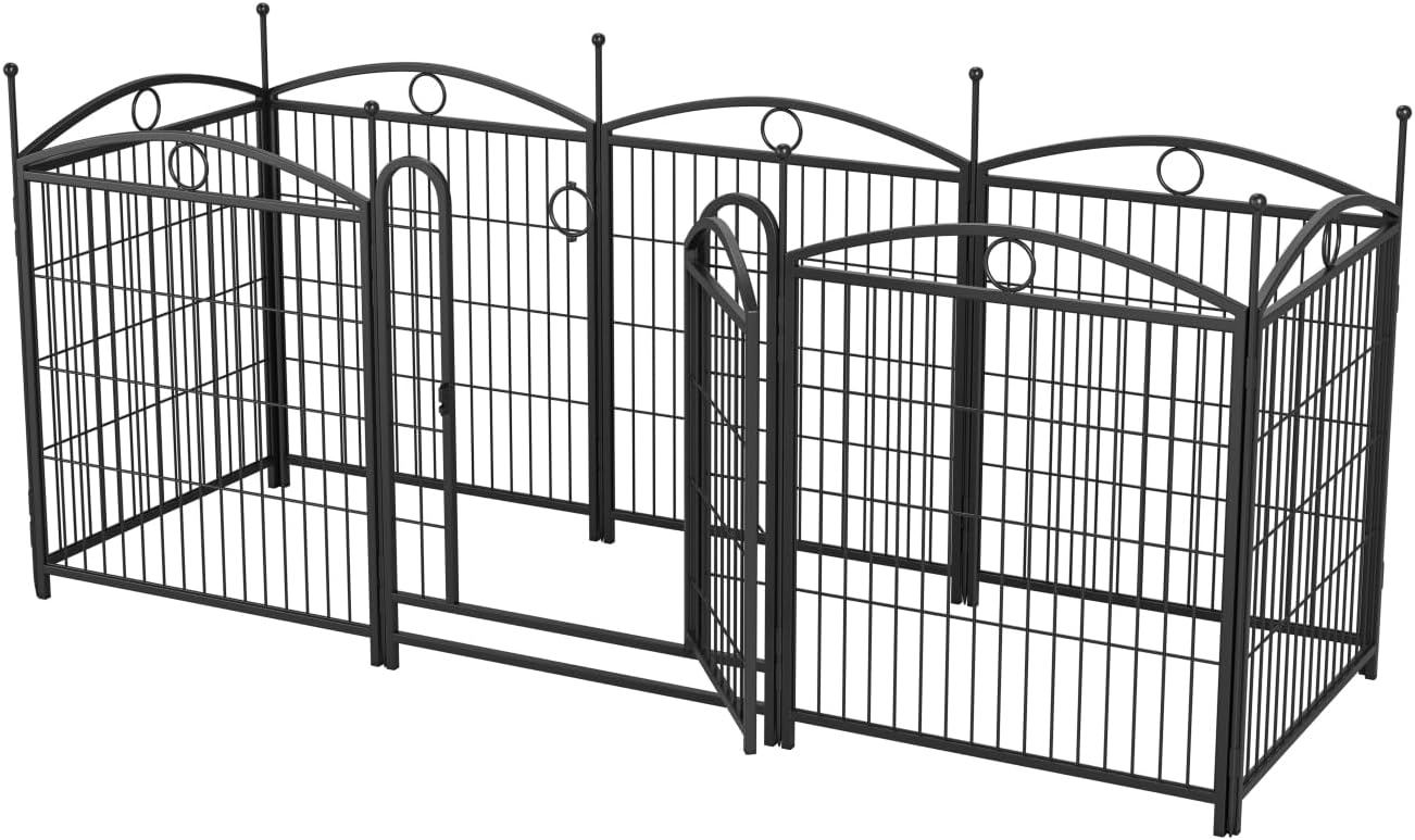 Dog Playpen Indoor 32 Inch 8 Panels Metal Dog Pen Iron Black Rust-Resistant Stable Indoor Outdoor Durable