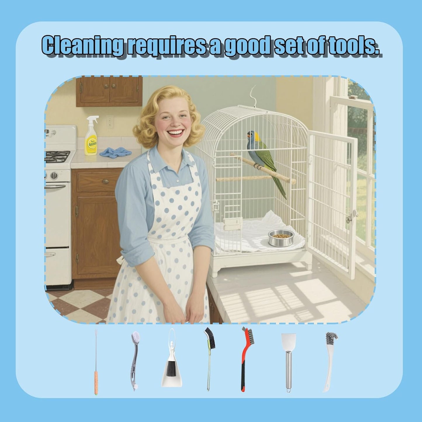 Bird Cage Cleaning Brush Tool Set, Bird Cage Cleaner, Suitable for Bird Cages, Rabbit Cages, Hamster Cages, Parrot Cages, and Other Small Pet Cage Accessories