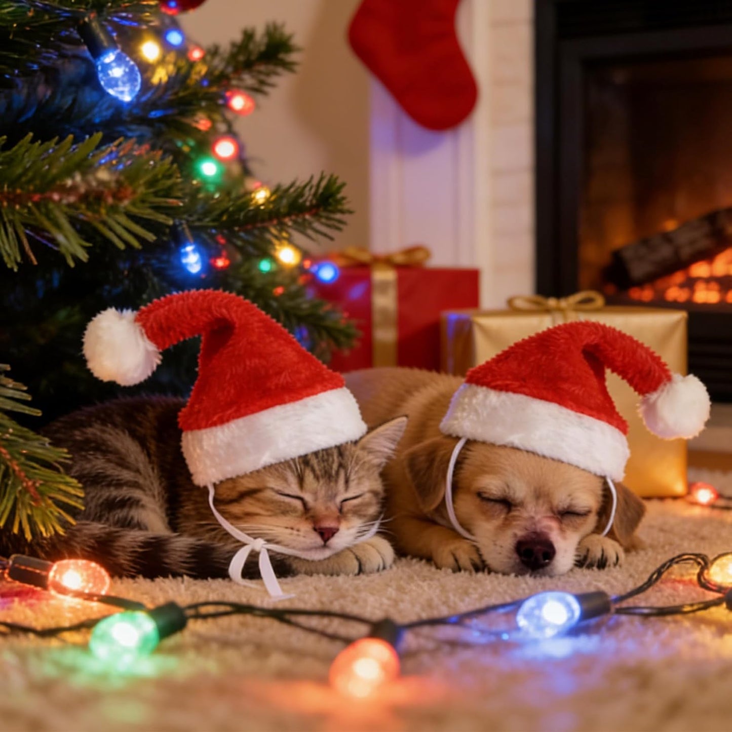 Wildarms Pet Adjustable Santa Hat Small Dog Cats Christmas Costume Accessories Puppy Kitten Christmas Outfit (Red)