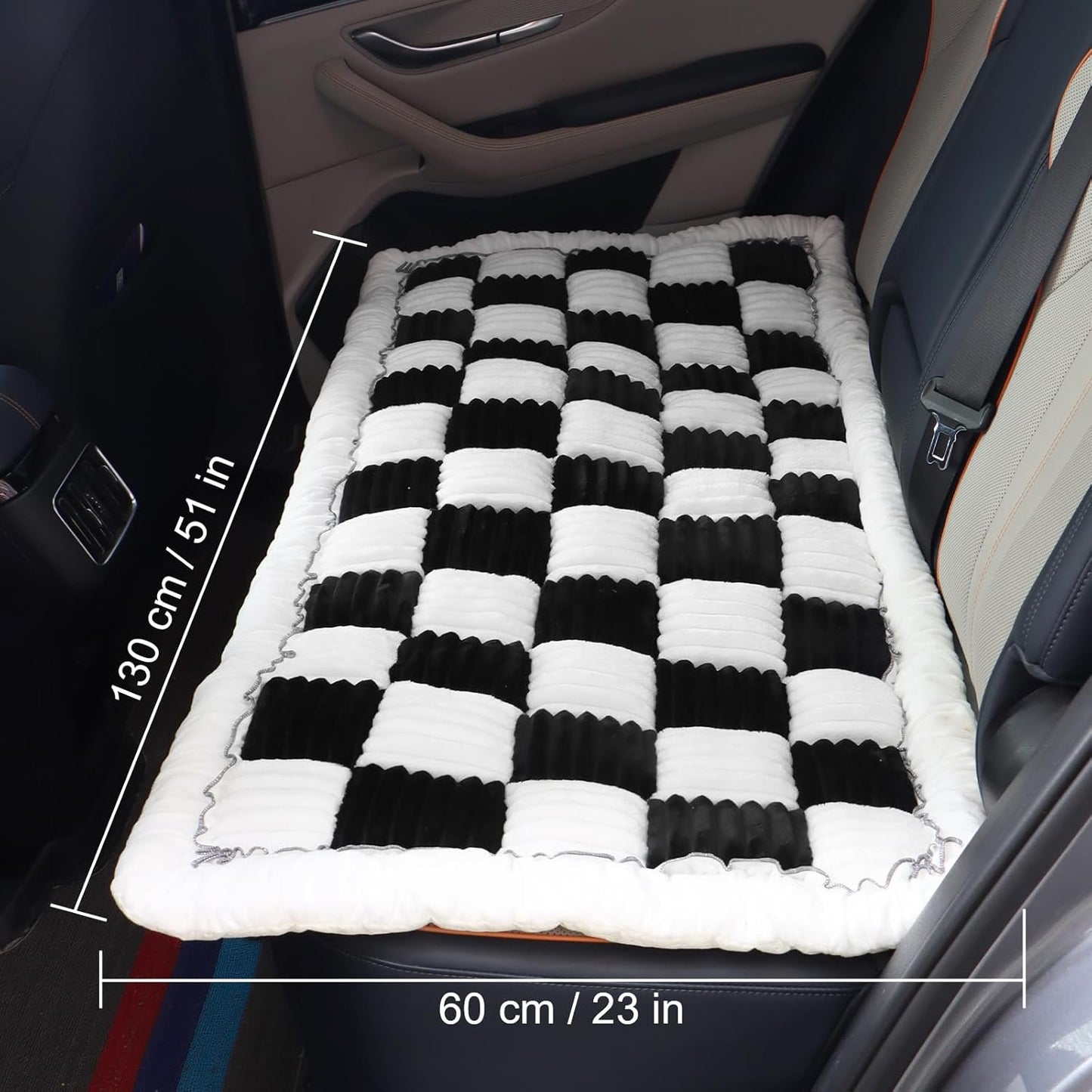 Backseat Pet Bed Mat Non-Slip Dog Car Seat Cover Scratch Chew Resistant Dog Blanket for SUVs, Trucks & Sedans 23" x 51" Easy Clean Comfortable Car Travel Pet Pad, Black and White