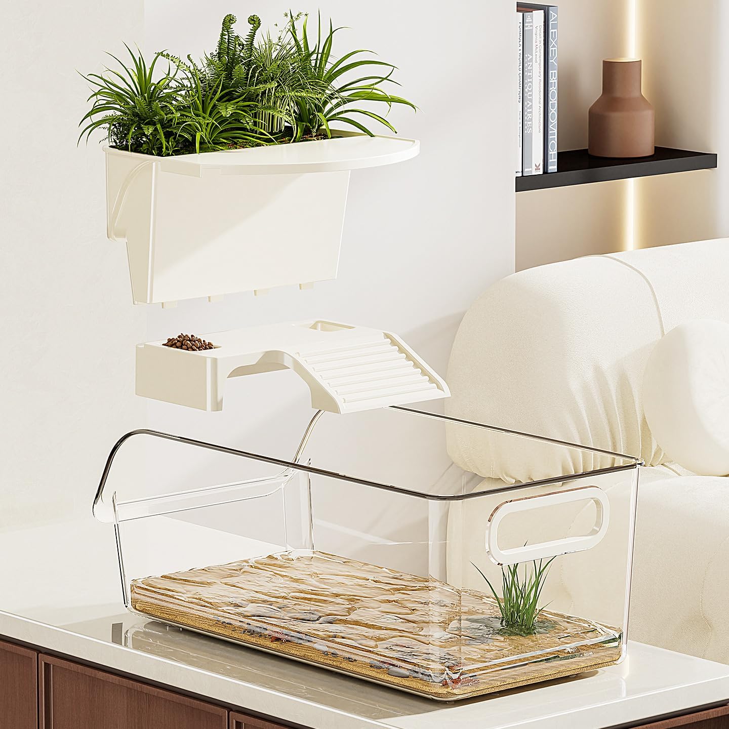 31x20cm Small Turtle Tank, Plastic Turtle Starter Kit (Feed Area+ Slider+Plant Area)