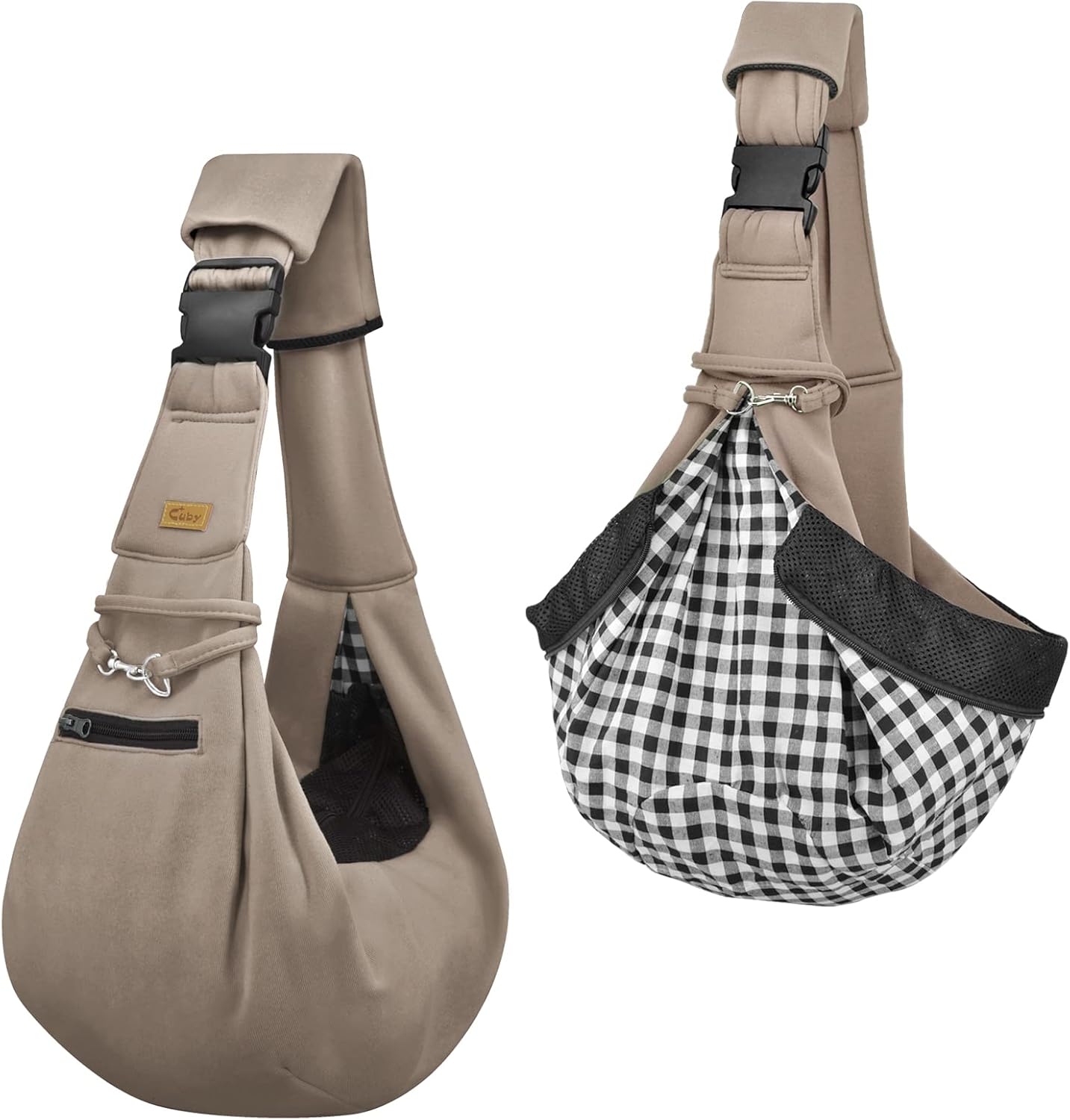 CUBY Dog and Cat Sling Carrier - Hands Free Reversible Pet Papoose Bag - Soft Pouch and Tote Design - Suitable for Puppy, Small Dogs Cats Outdoor (Khaki Senior, Adjust Strap 2.0)โฆ