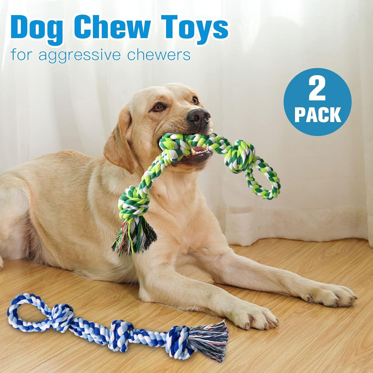 UPSKY Dog Rope Toys 2 Nearly Indestructible Dog Toys for Medium to Large Breed, Dental Cleaning Chew/ Tug Toy for Boredom, Dog Grinding Teeth for Aggressive Chewers