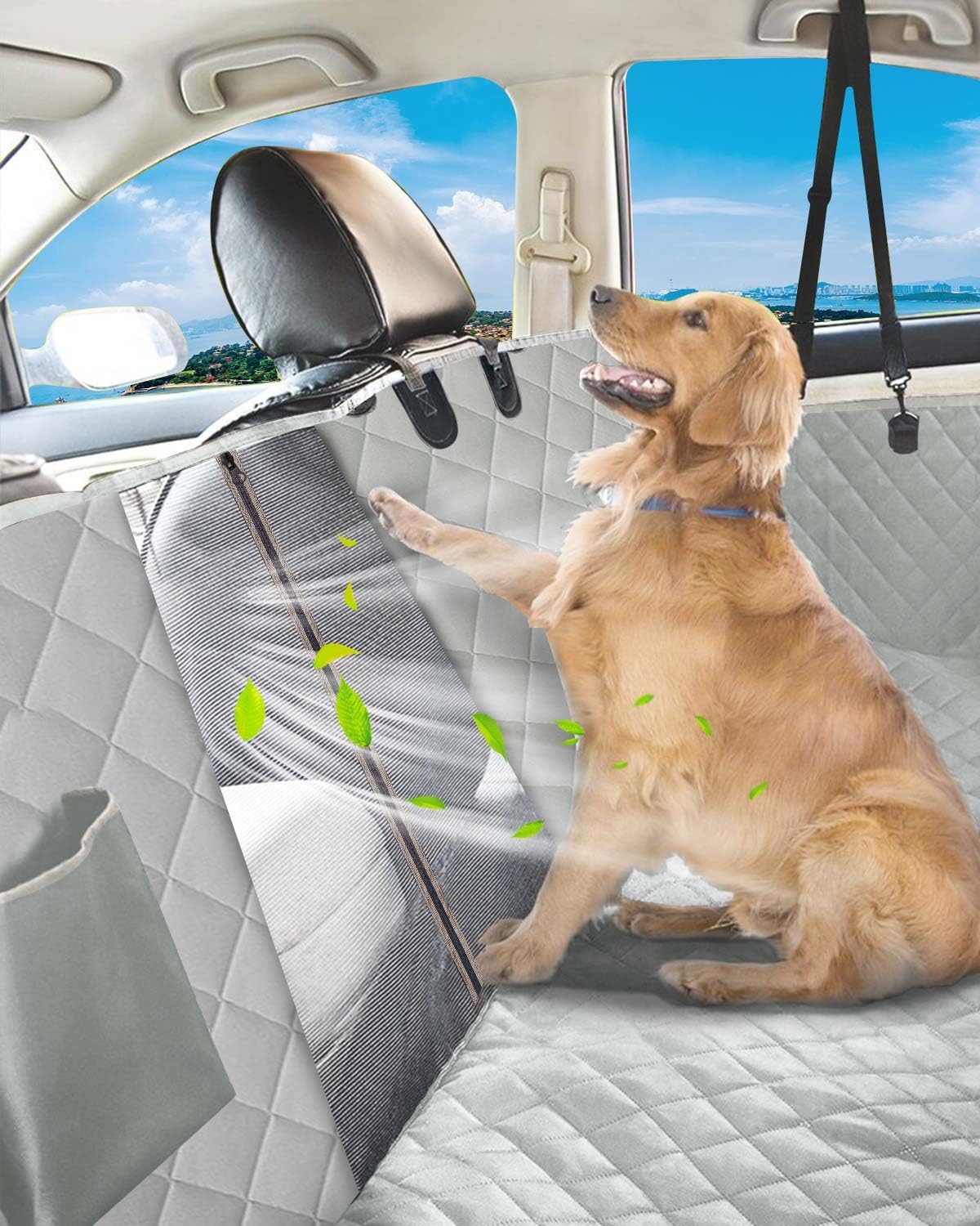Dog Car Seat Cover, 600D Heavy Durable Dog Seat Cover for Back Seat, 100% Waterproof Scratch Proof Nonslip Dog Hammock for Car with Side Flap, Pet Back Seat Covers for Cars with SeatBelt Gray