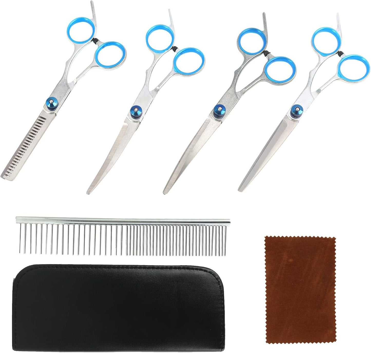 Dog Grooming Scissors, Dog Scissors for Grooming, Professional 6 in 1 Stainless Steel Heavy Duty Pet Grooming Scissors Kit for Dogs, Cats with Straight, Curved, Thinning Scissor and Comb