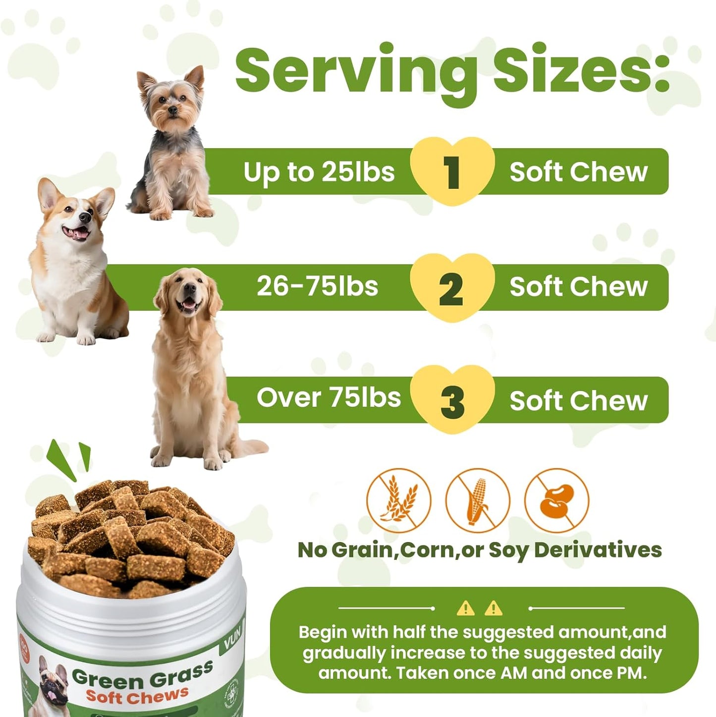 VUN Green Grass Dog Chews,Dog Urine Neutralizer for Lawn,Grass Saver Green Lawn Chews,Yellow Grass Spots&Lawn Burn,Support Urinary&Digestive with DL-Methionine,Cranberry&Probiotics-100 Soft Chews