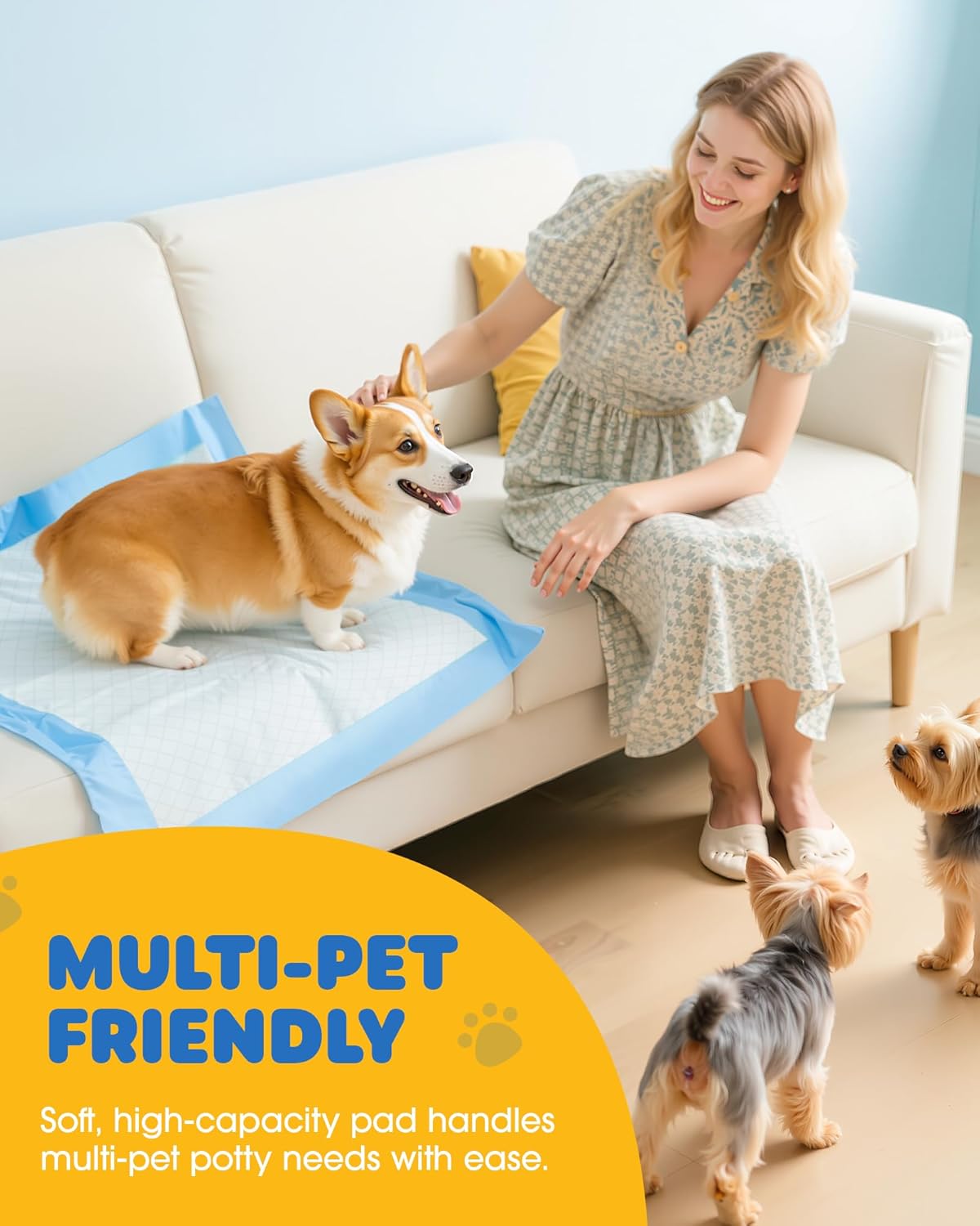 100-Pack X-Large Puppy Pads - 34'' x 28'' Pee Pads for Dogs Potty Training with Leak-Proof Quick-Dry Design, 6-Layer Wee Wee Pads for Dogs, Blue