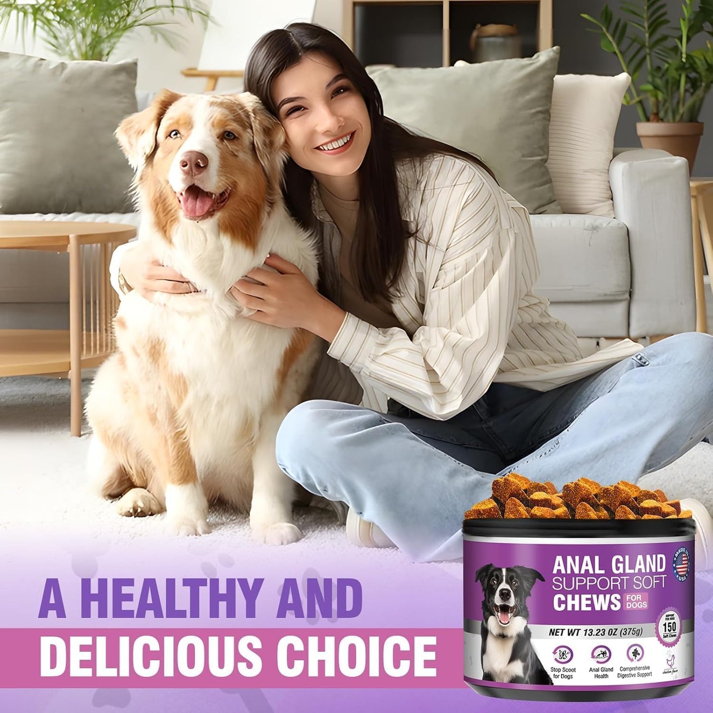 Dog Anal Gland Soft Chews 150 Stop Scoot for Dogs Supports Anal Gland Bowel Function Digestive Health Fiber Pumpkin Supplement for Dogs Pet Diarrhea Bowel Support Probiotics Digestive (Liver Flavor)