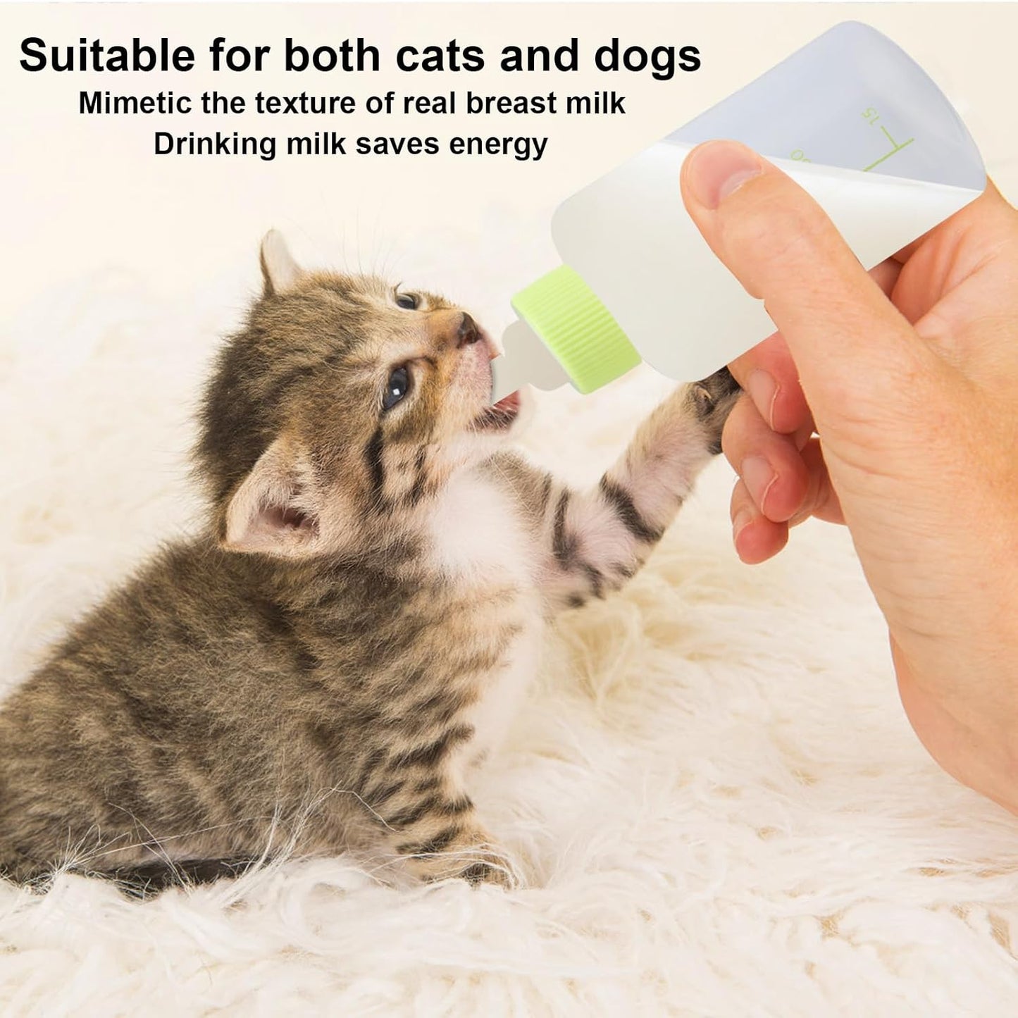 Kitten Bottle Feeding Kit, Professional Kitten Nursing Bottle with Nipple & Cleaning Brush Newborn Pet Feeding Supplies for Baby Cat Puppies Rabbits & Small Animals