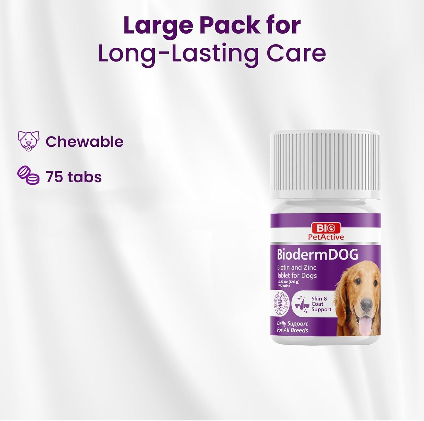 Bio PetActive Dog Zinc and Biotin Supplement Enriched with Omega 3 & Fish Oil | Support Healthy Skin, Coat, Hair and Nail | 500mg Soft Chews Vitamins & Mineral Complex | 75 Tablets