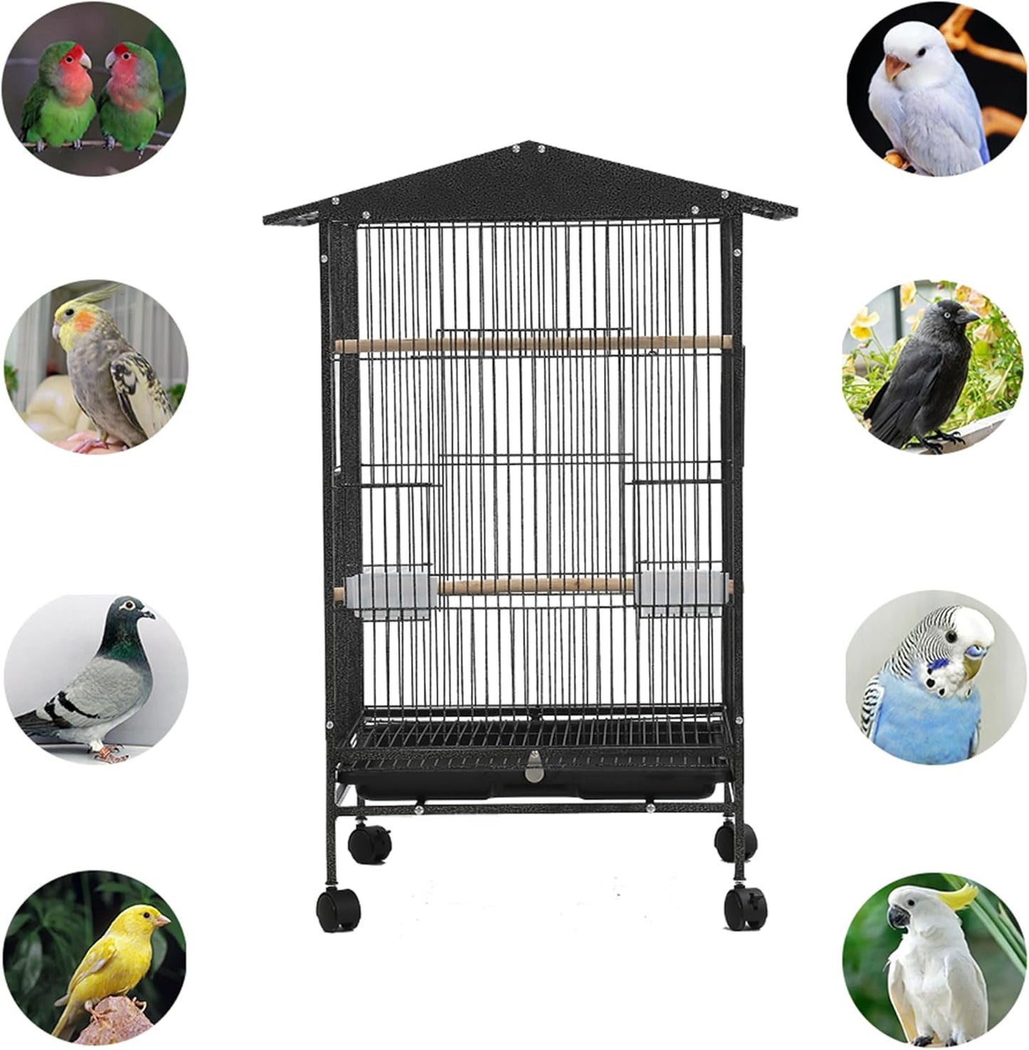 33‘’ Parakeet Cage, Bird Cage, Parrot Cage with Parrot Toys,Perch,Parakeet Cage Accessories,for Cockatiels,Finches,Lovebirds,Conure,Budgie, Canaries,Quaker,Pigeon Eclectus, Sun Parakeet