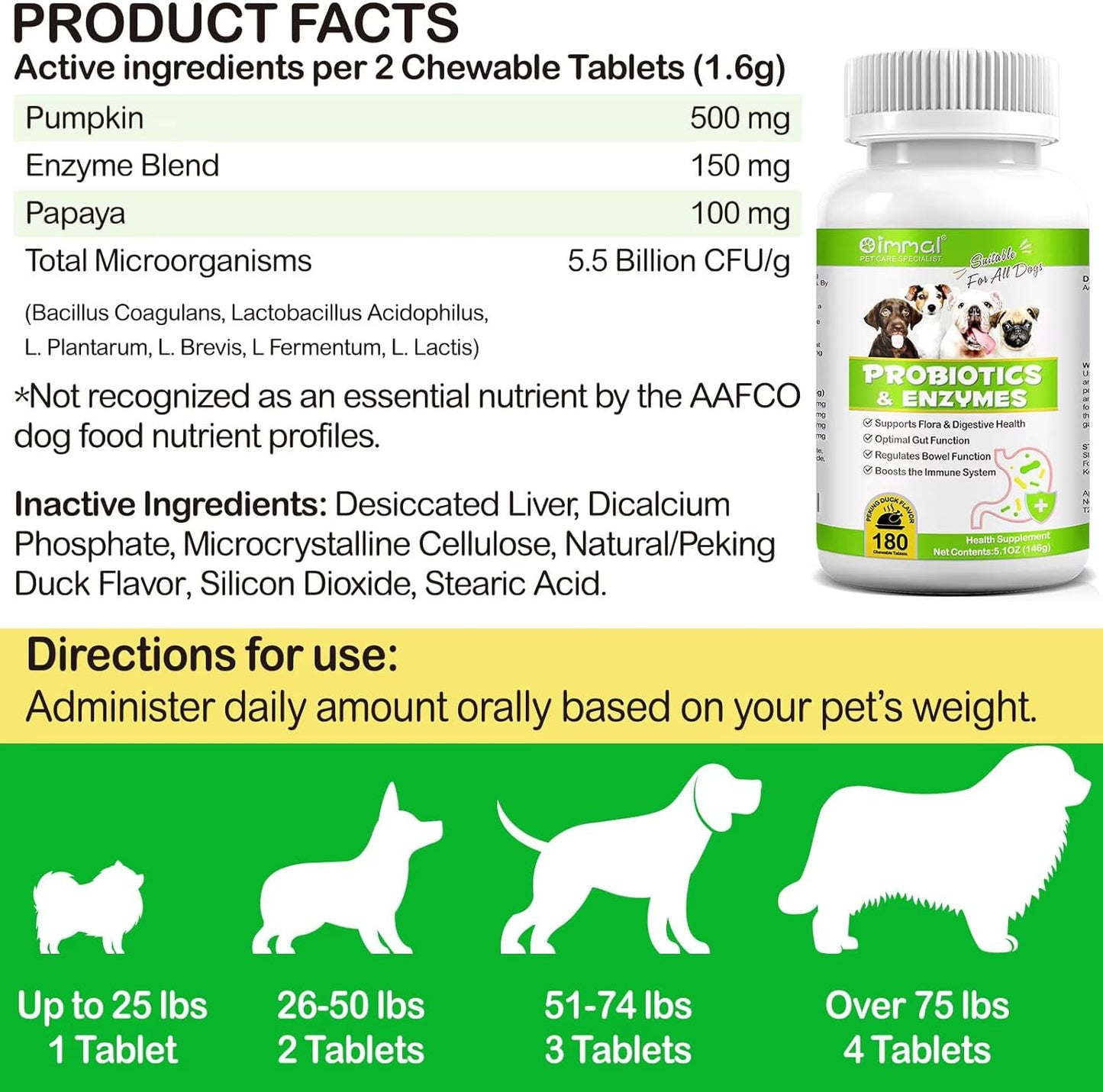 Probiotics Supplement for Dogs - Digestive Enzymes with Prebiotics for Gut Health - Anti Diarrhea, Bowel Support, and Immunity - Health & Itch Relief Digestive Enzymes