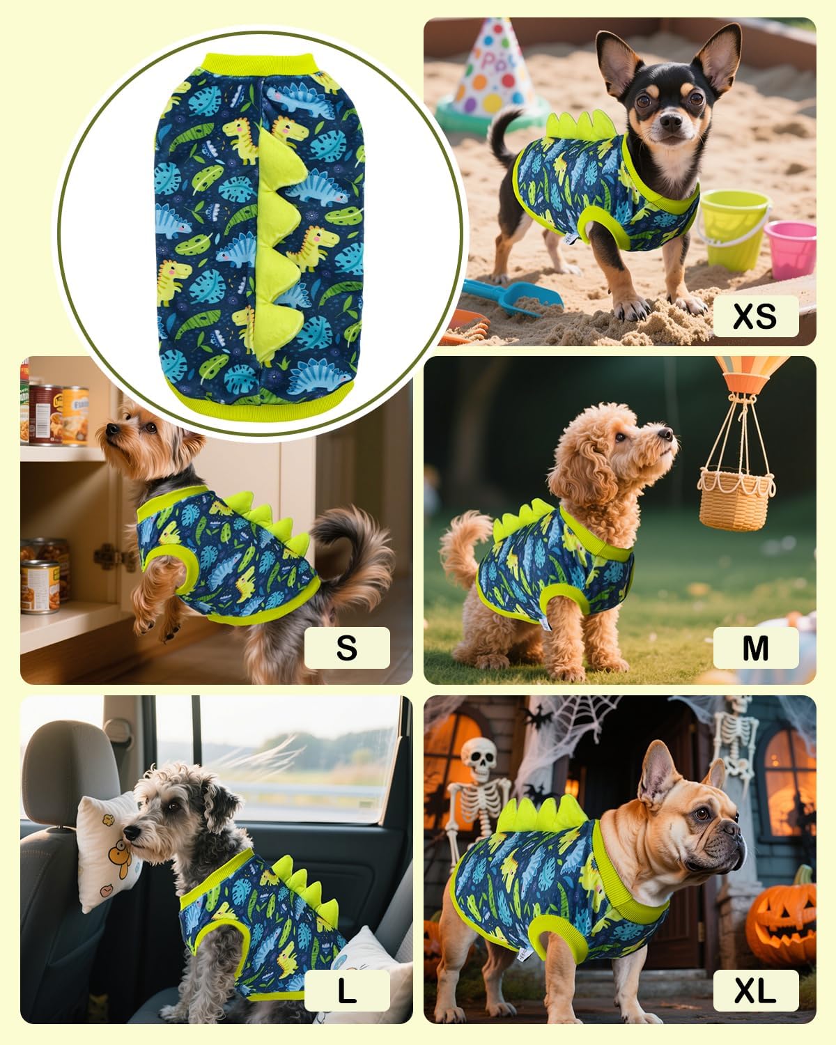 CuteBone Dinosaur Costume Dog Shirt, Stretchy Velvet T-Shirt Clothes for Small Dogs, Soft & Breathable Pet Tee Outfit Cat Apparel for Daily Wear, Cozy Pullover Design Puppy Fashion COSBX06L