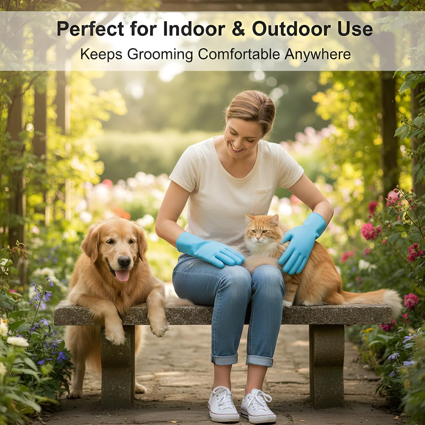 Pet Grooming Gloves, Pet Hair Remover, 2-in-1 Heat Resistant Silicone Gloves with High-Density Teeth, Enhanced Five Finger Design for Bathing, Cleaning Dishes, Cars, Dogs & Cats (Blue)