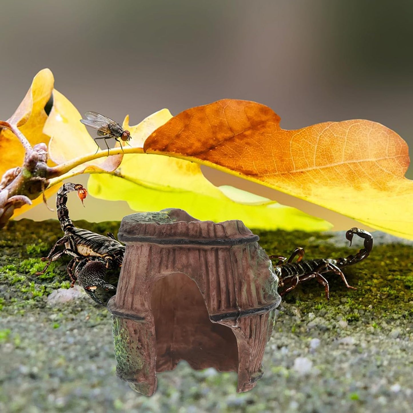 GLEAVI Reptile Hide Cave Habitat Decor Plastic Leopard Gecko Tank Reptile Rock Hideout Small Spider Scorpion Shelter for Bearded Dragon and Turtle Basking Platform