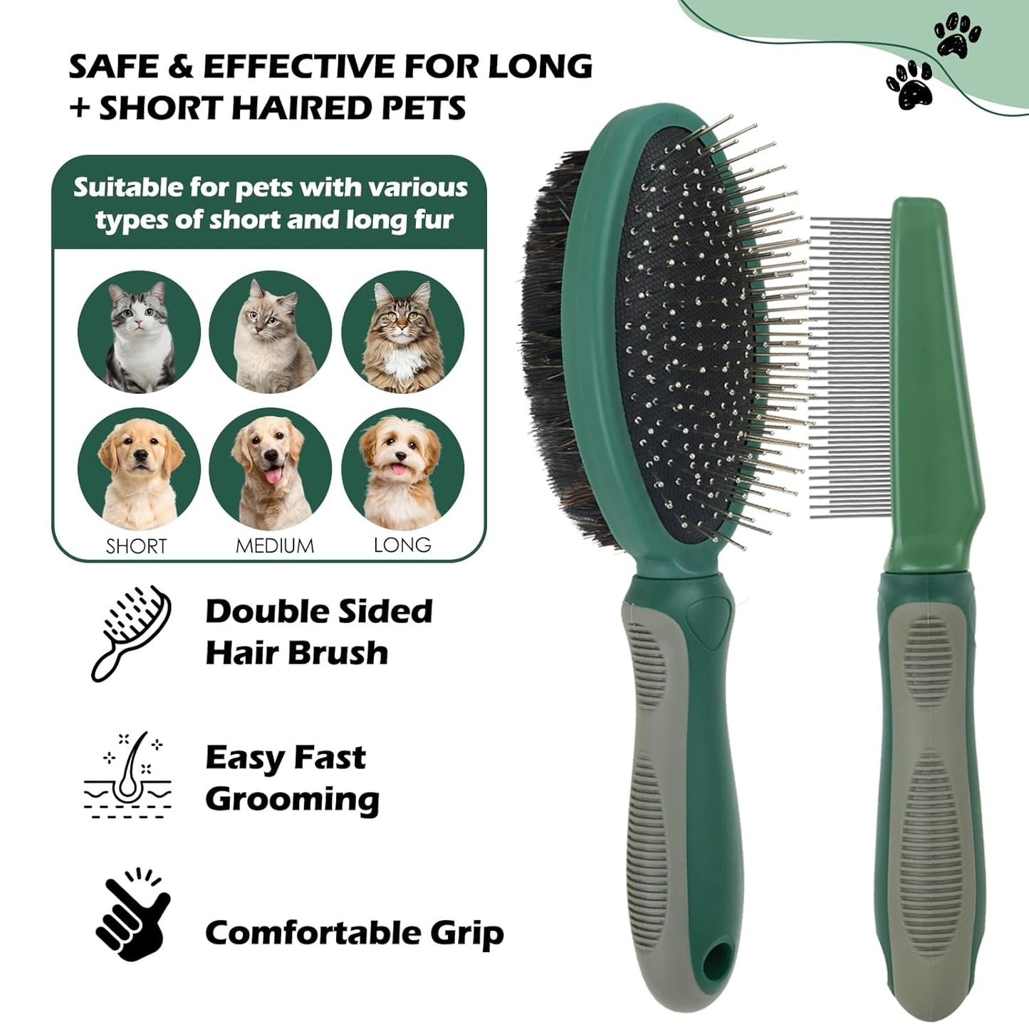 2PCS Pet Grooming and Deshedding Tools, 2-In-1 Double-Sided Cat Brush for Shedding and Bathing, Dogs & Cats Shedding Comb for Long and Short Haired Dogs Cats