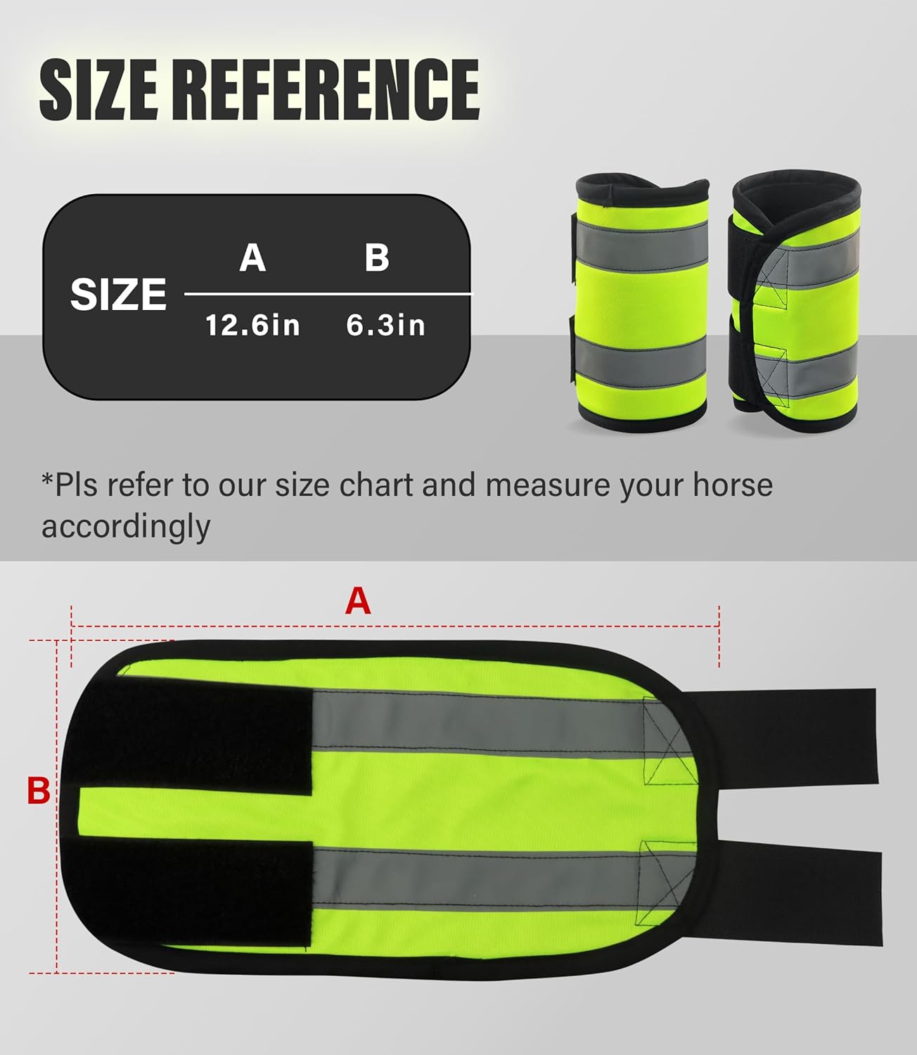 2/Pack High Visibility Horse Leg Wraps, Add Safety, Easy to Put on Horse Boots w/Fleece Interior