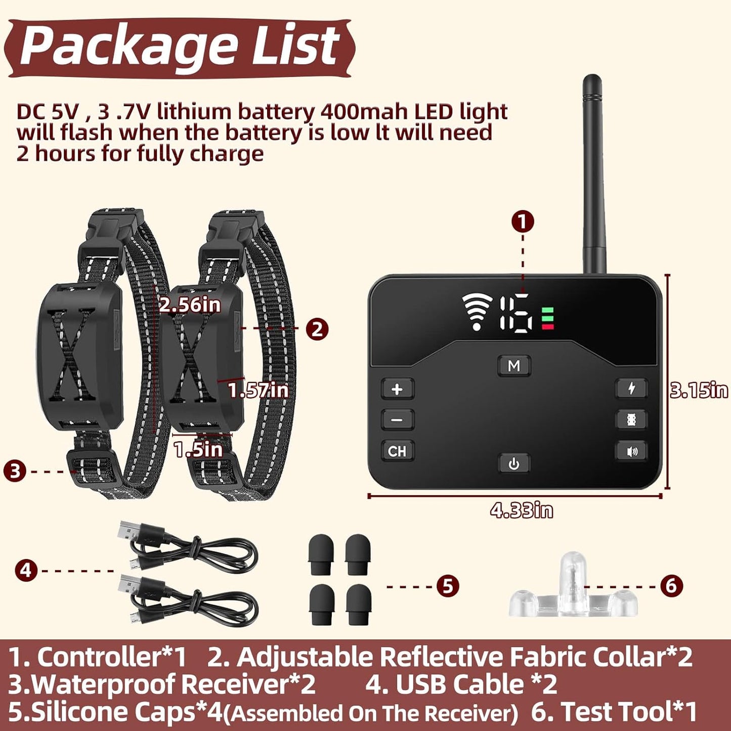 Wireless Dog Fence System for 2 Dogs, 2025 Newest Electric Fence for Dogs, Portable 2 in 1 Waterproof Training Shock Collar with Remote Control,Perimeter Dog Collar Up to 985ft Adjustable