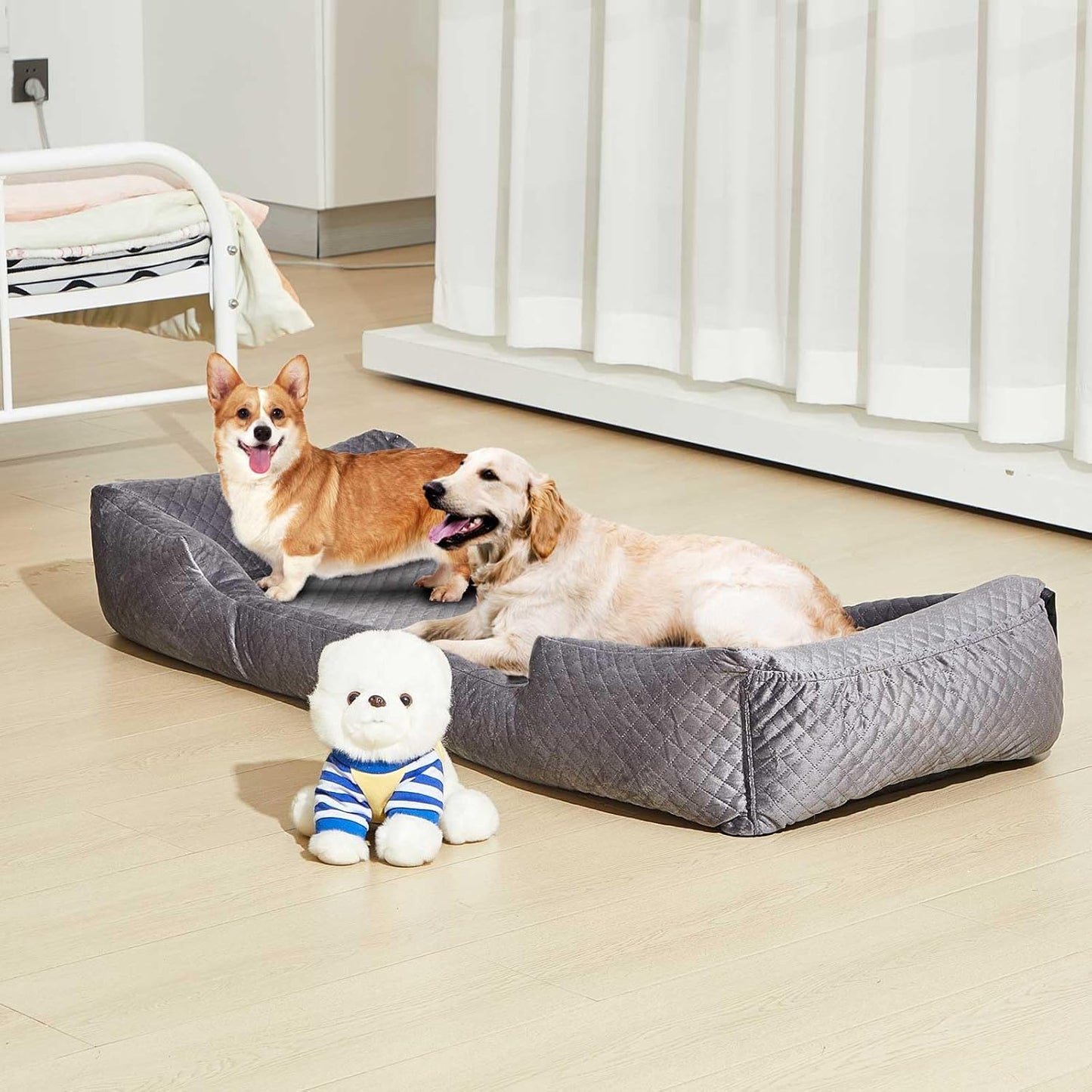 Suzile Dog Car Seat Bed for Large Under 100lbs or 3 Small Dogs Fully Detachable Washable Dog Car Bed with Safety Tethers Comfortable Protector for Home Travel Camping, 49'' x 22"(Gray for Large Dogs)