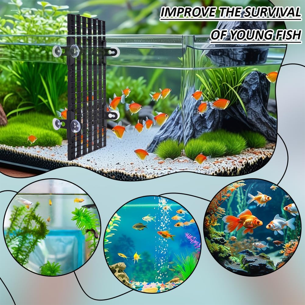 BENECREAT 12 Pcs Plastic Fish Tank Divider with 24 Suction Cups, 11.7x5.9 Inch Aquarium Isolation Grid Board for Separating Different Fish, Black