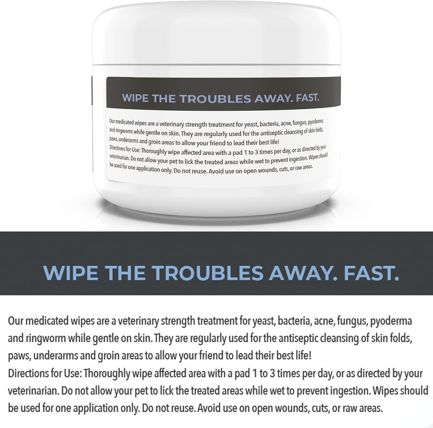 Smiling Paws Pets - Antibacterial & Antifungal Wipes for Dogs & Cats (with Chlorhexidine & Ketoconazole)