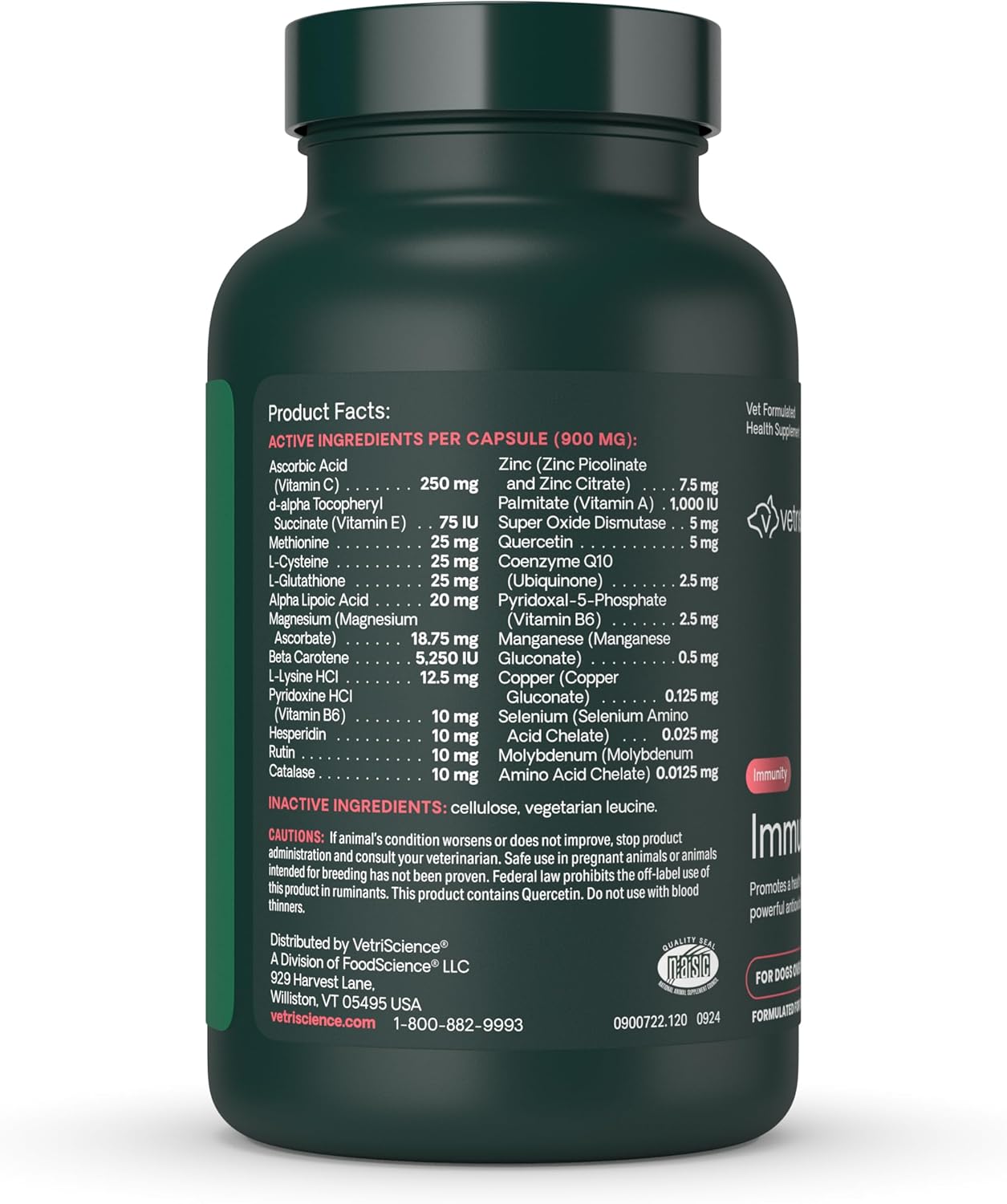 VetriScience Immunity Health Easy-Open Capsules, Immune Plus Supplement for Medium and Large Breed Dogs, Cell Advance Immune and Allergy Support with Antioxidants, Hypoallergenic Formula, 120 Count