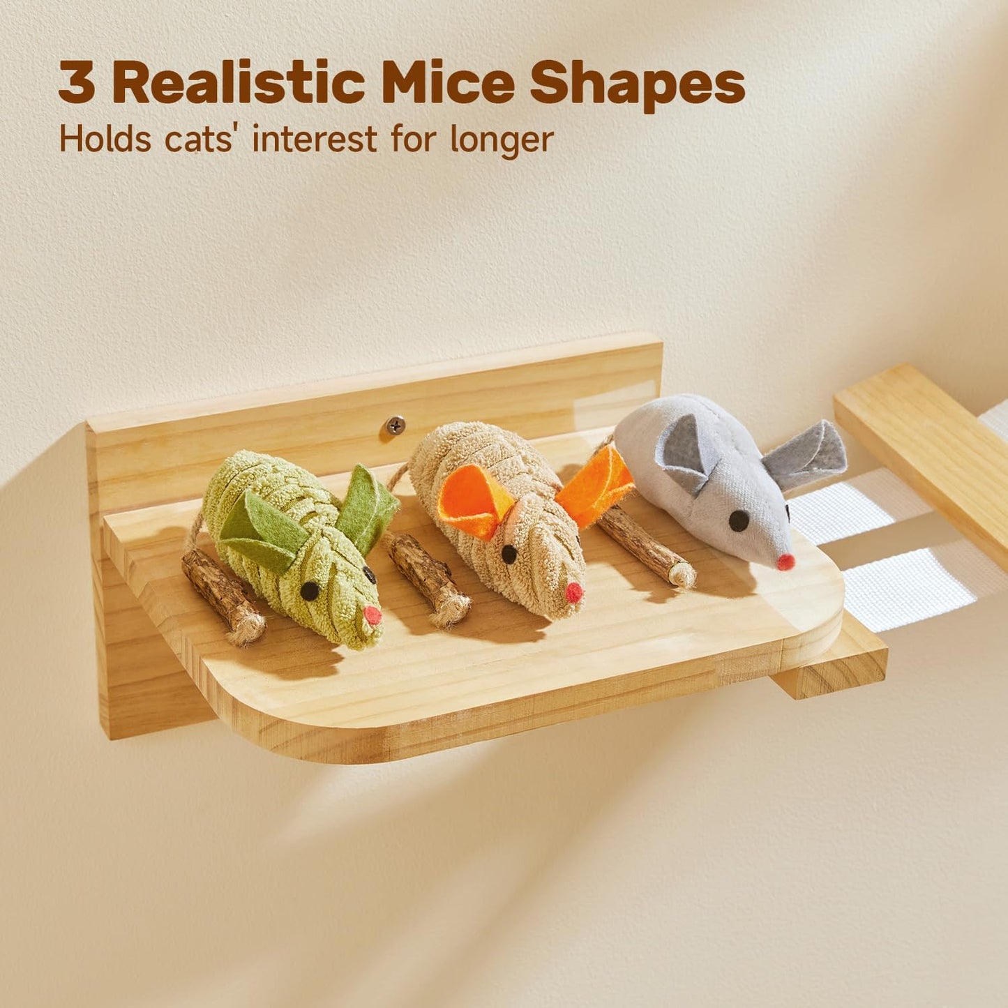 Potaroma Cat Toys: 3pcs Squeak Mice Interactive Catnip Silvervine Animals for Indoor Kittens - Dental Matatabi Cat Nip & Chew Exercise Toy for All Breeds & Species