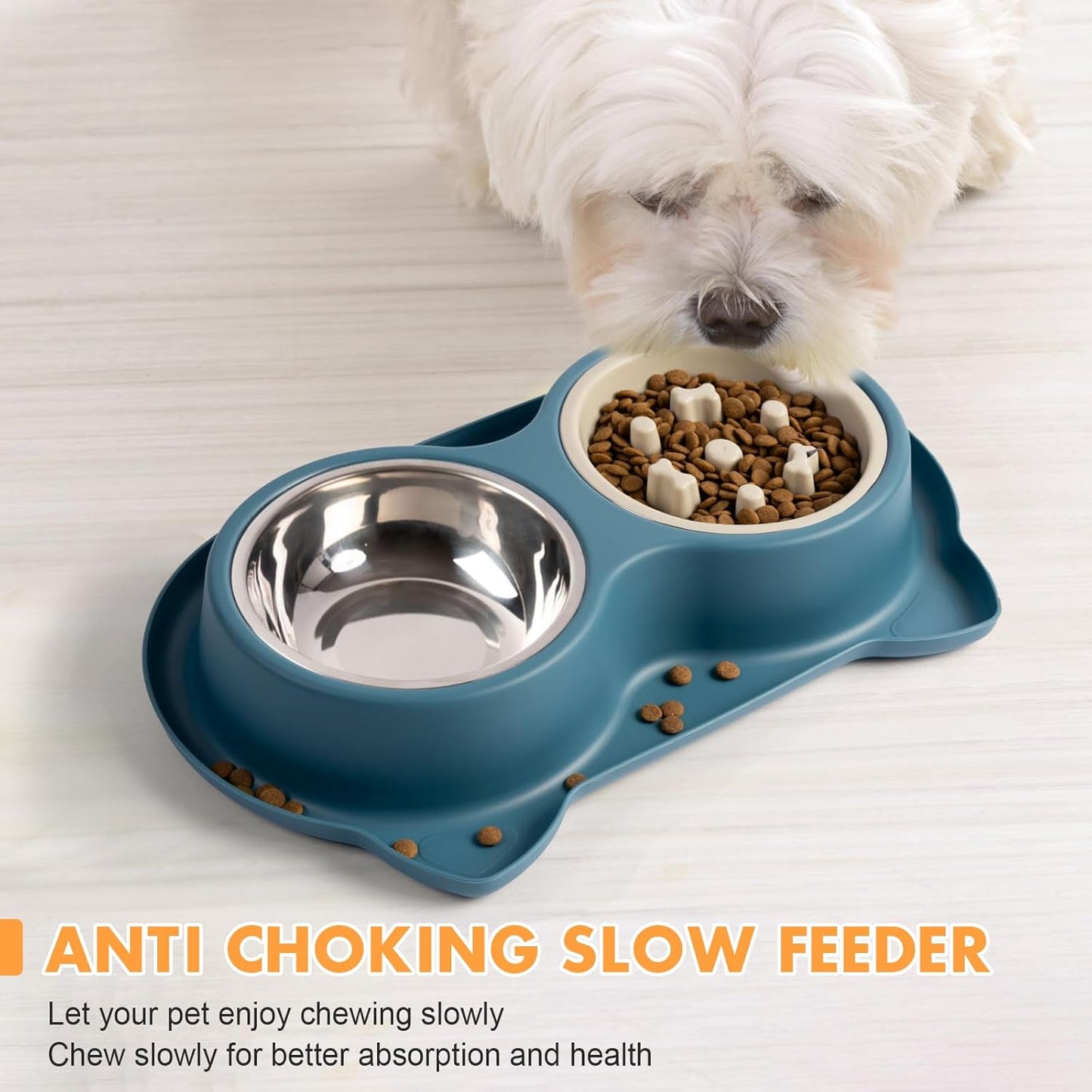 Slow Feeder Dog Bowls with Non-Slip Mat, 3-in-1 Stainless Steel Bowl Slow Feeder Prevents Gulping, Paired with Weighted Base Water Dog Bowls for Large Medium Small Breed Size Dogs and Cats