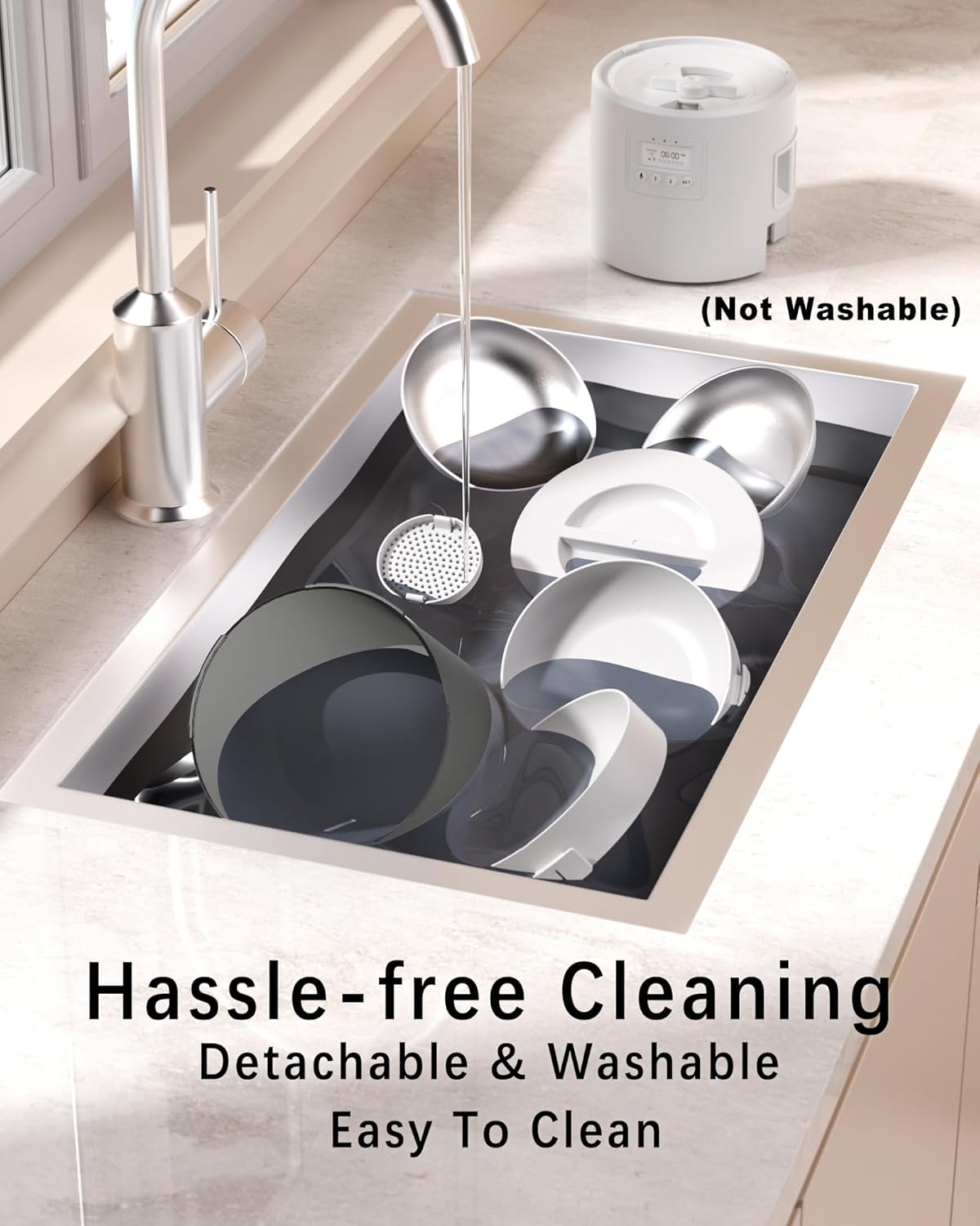 Automatic Cat Feeder for 2 Cats,4.2L Programmable 1-6 Meals Control Cat Food Dispenser,Dual Power Supply,10S Voice Record (Transparent White, Stainless Steel 2 Bowls)