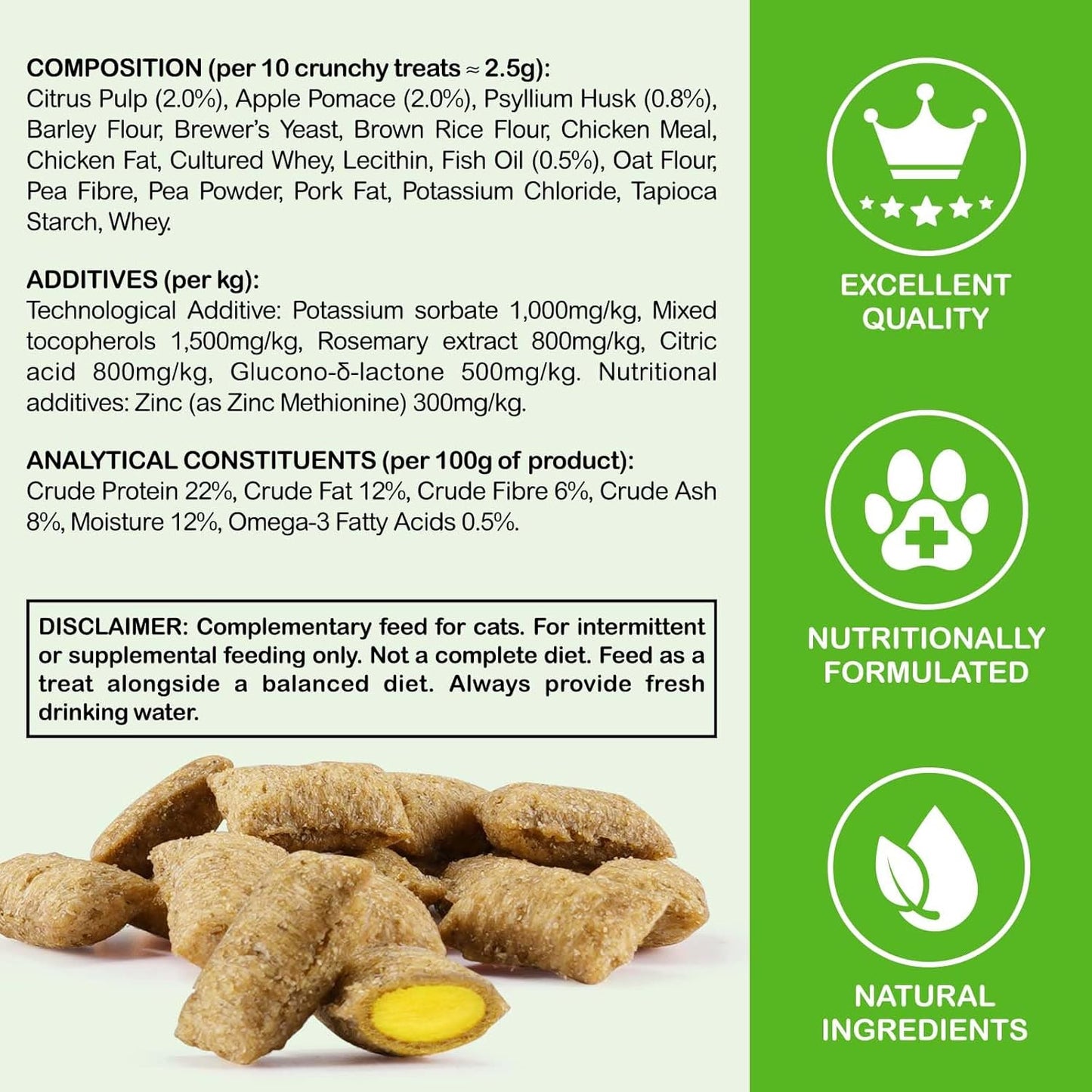 Cat Hairball Support Chews, Crunchy & Soft Chicken Flavor, Hairball Remedy Treat with Psyllium Husk & Omega-3, Supports Healthy Digestion, Skin & Coat, 30-Day Supply