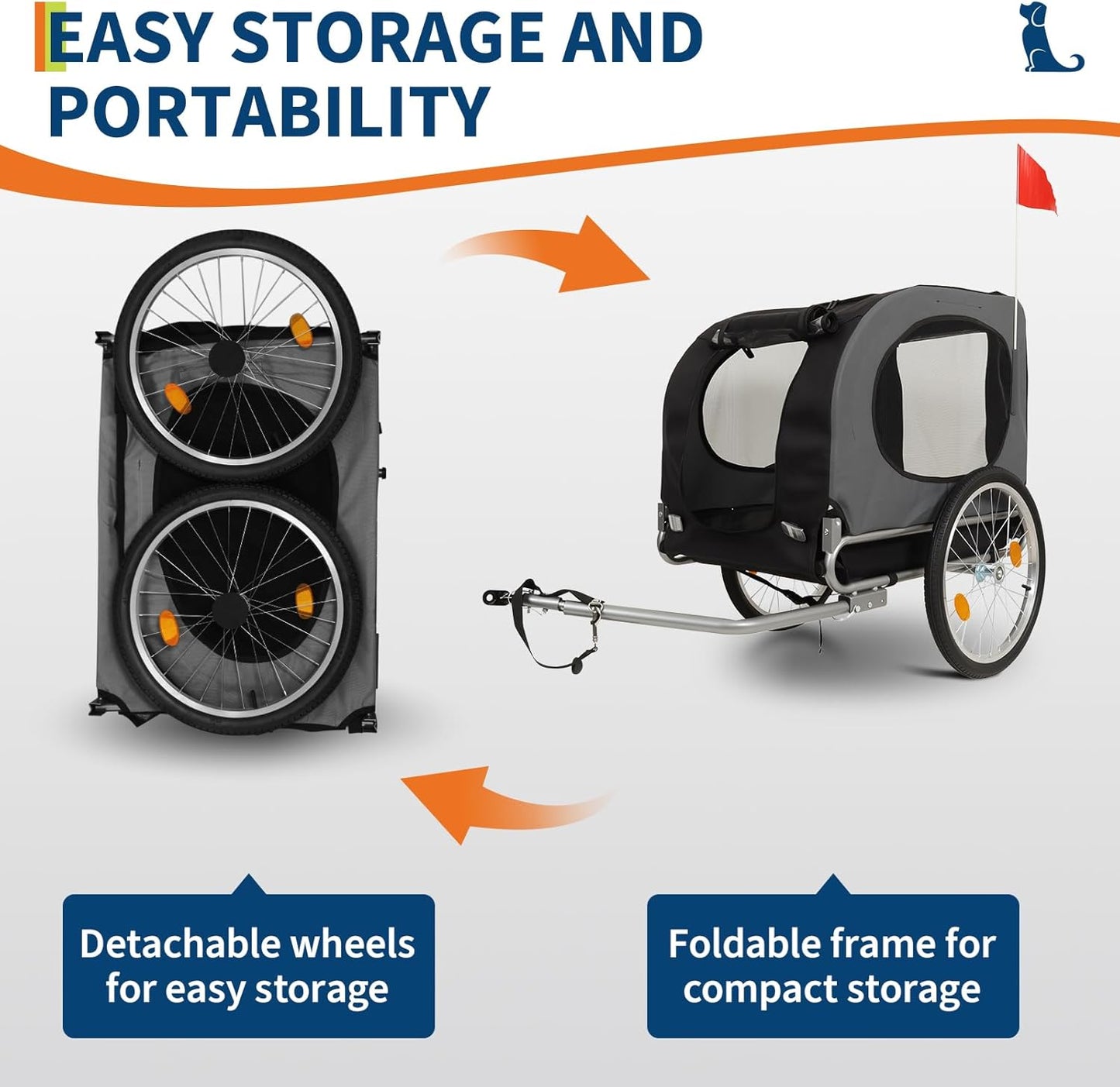 Dog Bike Trailer, Supports Up to 88 Lbs, Pet Stroller Cart Bicycle Carrier with Easy Folding Cart Frame, Quick Release Wheel, Washable Non-Slip Lining