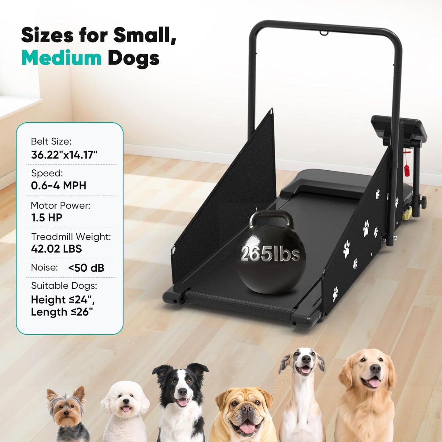 Petbobi Dog Treadmill for Small & Medium Dogs- Quiet Indoor Pet Exercise Machine with 360° Rotatable Display, Remote Control & Wheels, Heavy-Duty 265 lbs Capacity for Fitness & Weight Management