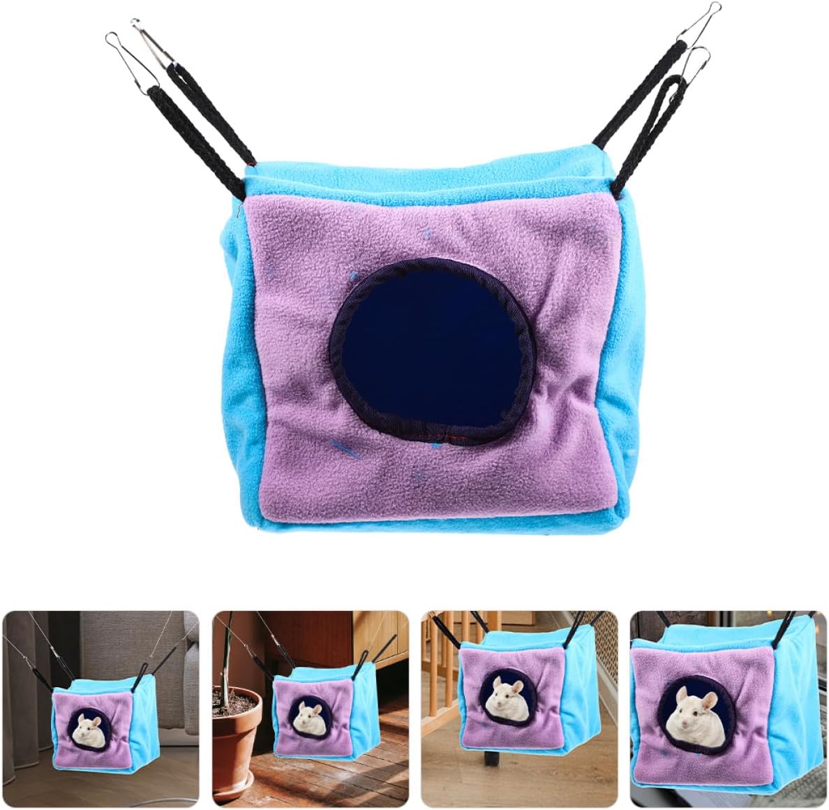 Small Animal Hanging Hammock Cage with Double-Layer Cozy Cube Bed for Hamsters Squirrels Ferrets and Chinchillas Small Pet Suspend Cage Hideout