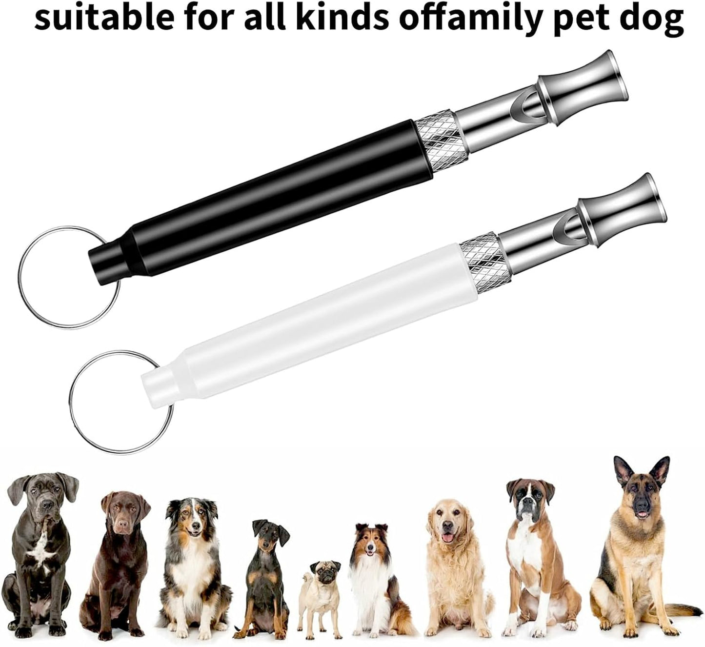 2 PCS Dog Whistle Training, Silent Dog Whistle to Stop Barking, Adjustable Ultrasonic Dogs Training Whistles with Lanyard (Black+White)