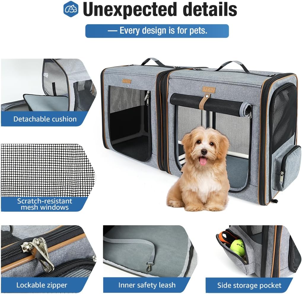 Lekereise 2-in-1 Cat Travel Carrier with Litter Box, (17.7" x2) x16.5"x13" Large Cat Carrier with Zipper Locks for Moving Across The Country (No Hammock) - Grey