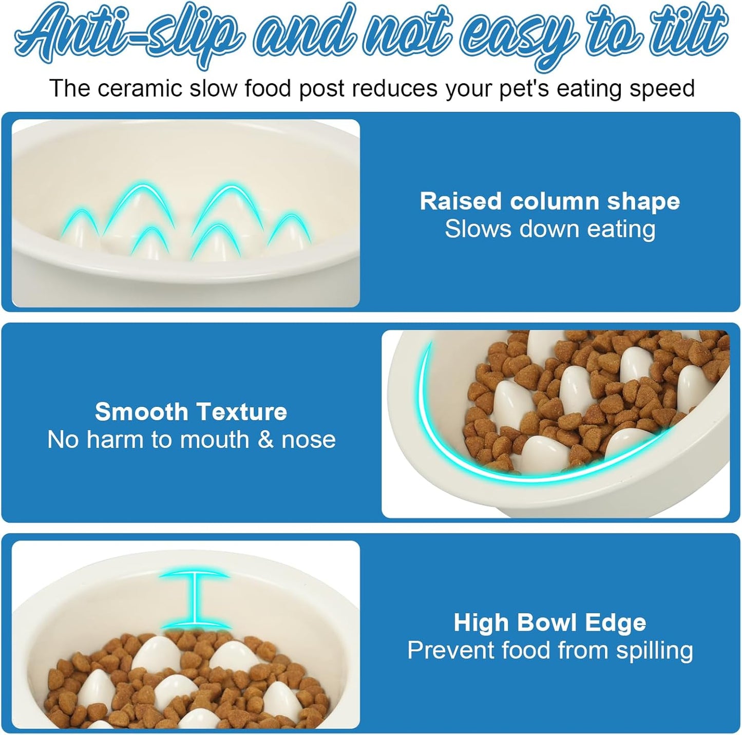 Ceramic Slow Feeder Dog Bowl 6.3inch Dog Food Dish Anti-Choking Puzzle Dogs Food Bowls Pet Slow Feeders Slows Down Eating Bloat Stop for Medium and Small Dogs and Cats