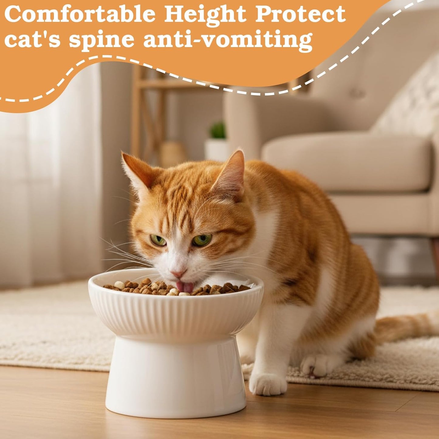 2 Pcs Raised Cat Slow Feeder Bowl Ceramic Elevated Cat Bowls, No Spill High Edge, Anti Vomiting for Pets Kitten Puppies Dry Wet Food and Water, Dishwasher Safe