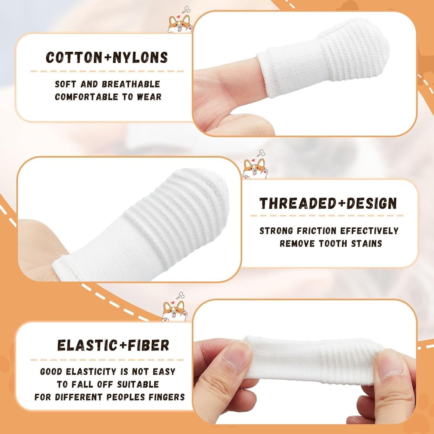 Dual Sided Cat Toothbrush Dog Toothbrush Finger Brush Micro Head, Suitable for Small to Large Dogs & Cats (White, Small)