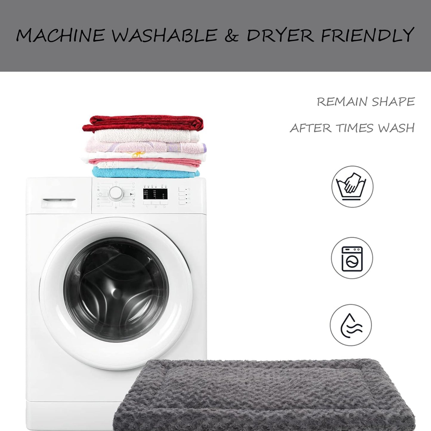 Washable Dog Bed Mat Ultra Soft Dog Crate Pad Comfy Fluffy Pet Kennel Beds Sleeping Mattress for Large Jumbo Medium Small Dogs, 35 x 22 Inch, Gray