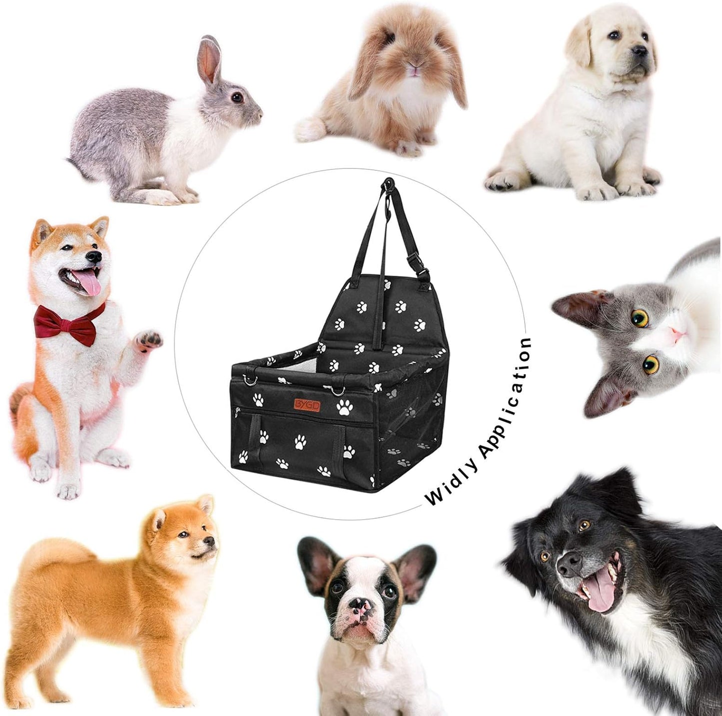 BYGD Pet Dog Booster Seat, with Upgrade Support Rod, Breathable and Foldable Pet Car Basket, Pet Dog Car Portable Seat, Suitable for Small and Medium Pets