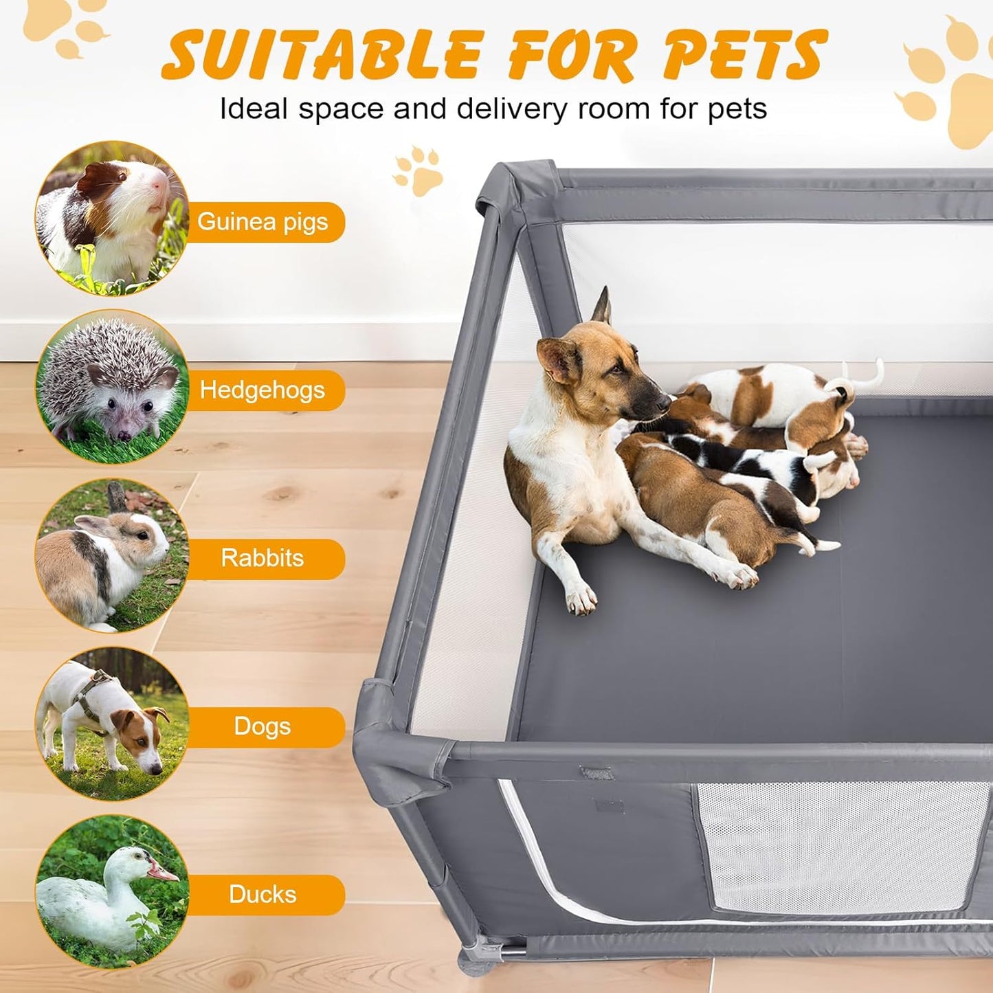 48x48x26 Inch Dog Playpen for Puppies and Small Dogs, Foldable Portable Indoor/Outdoor Pet Fence with Gate,Dog Play Enclosure