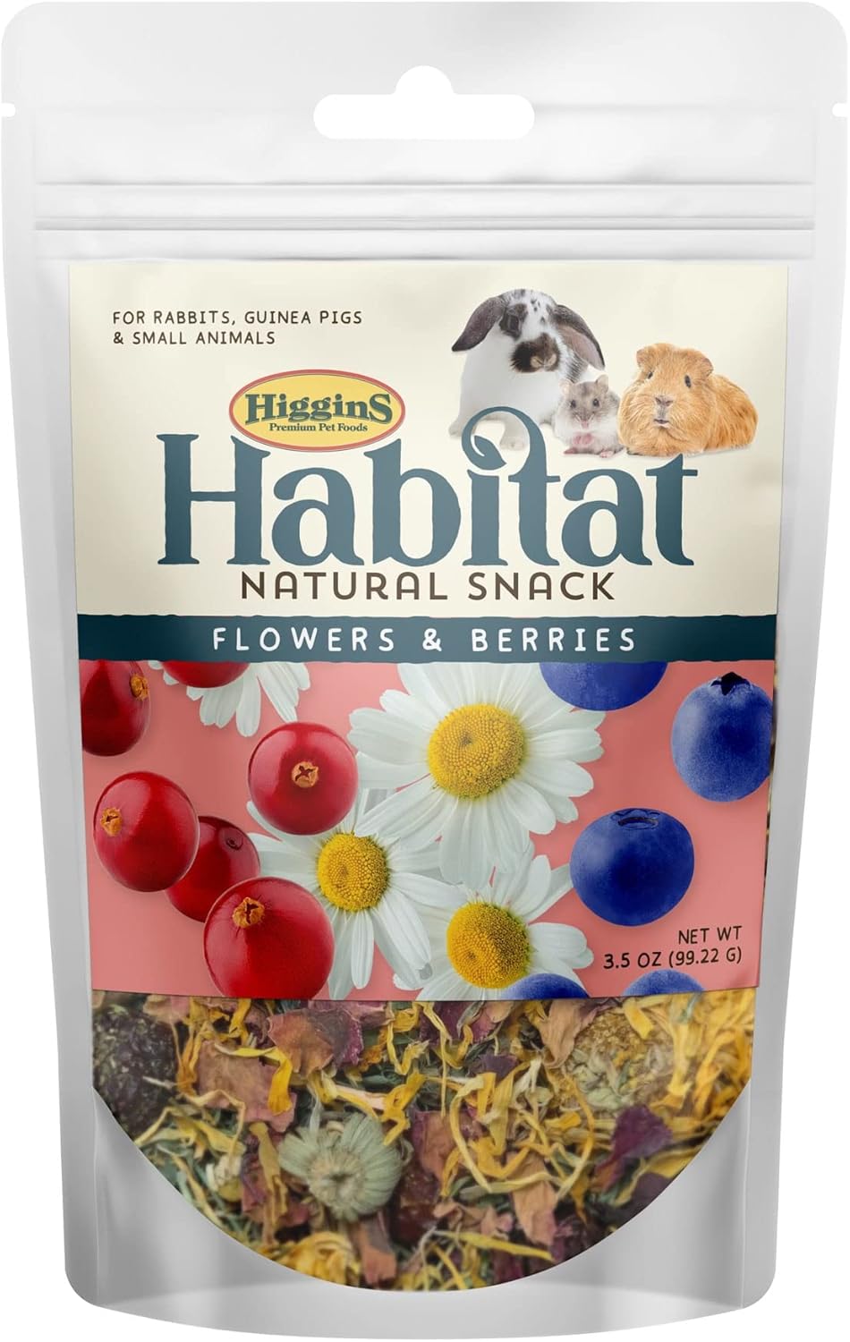 Higgins Habitat Natural Snack Small Animal Treat Bundle Habitat Natural Snack Rabbit Treat Apples/Bananas, Carrots/Peas/Greens & Flowers/Berries. 3.5oz Bags. Rabbits, Guinea Pigs, Hamsters