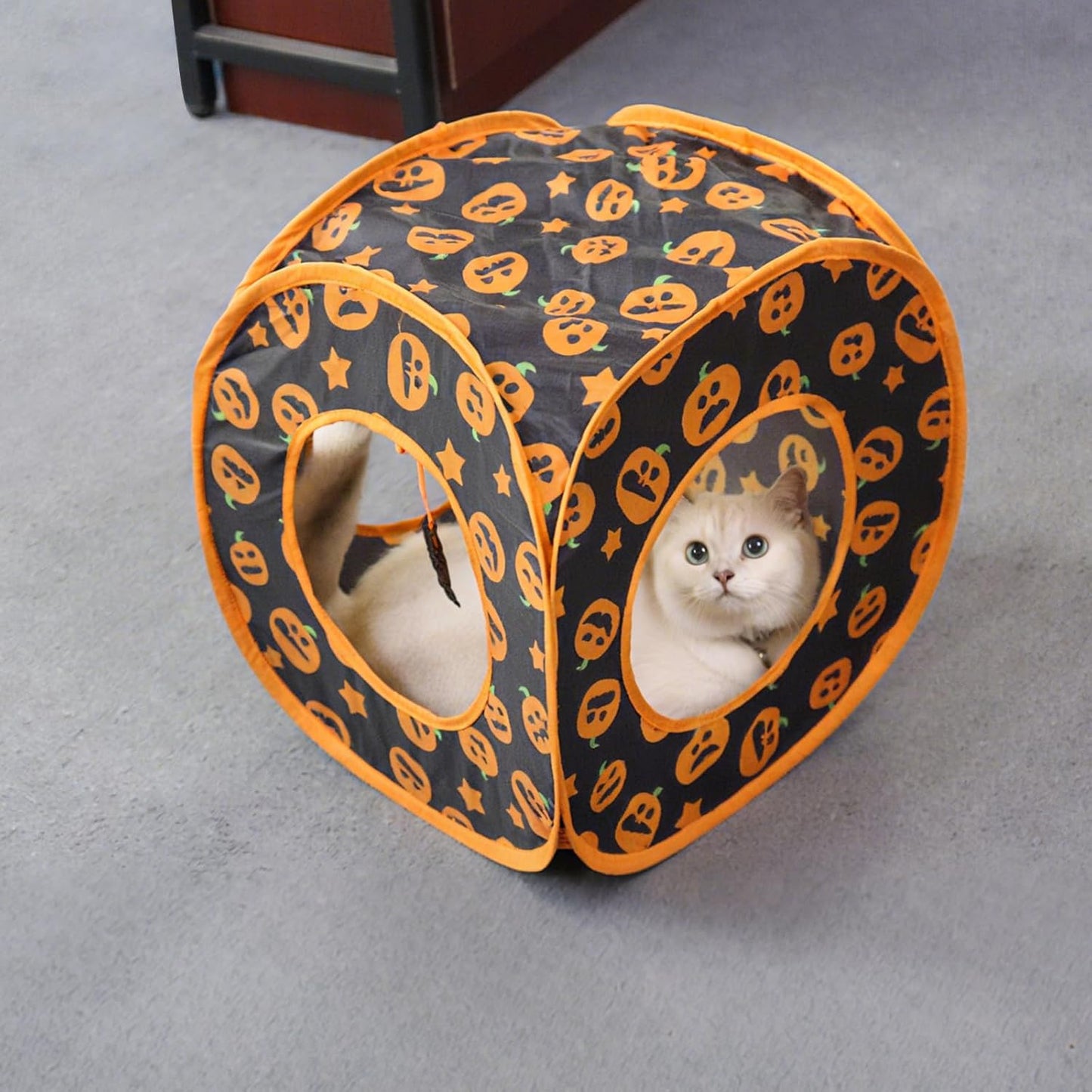 Andiker Cat Tent, 3 Holes Safe and Strong Cute Cats Tunnel Collapsible Easy to Carry Cat House for Indoor Cats Kittens Hiding Playing Training Sleeping (Square Yellow)