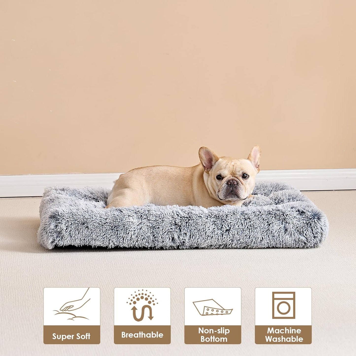 EHEYCIGA Fluffy Dog Crate Bed for Medium Dogs, Plush Faux Fur Crate Pad, Calming Anti Anxiety Medium Dog Bed, Washable Soft Warm Crate Mat with Non-Slip Bottom