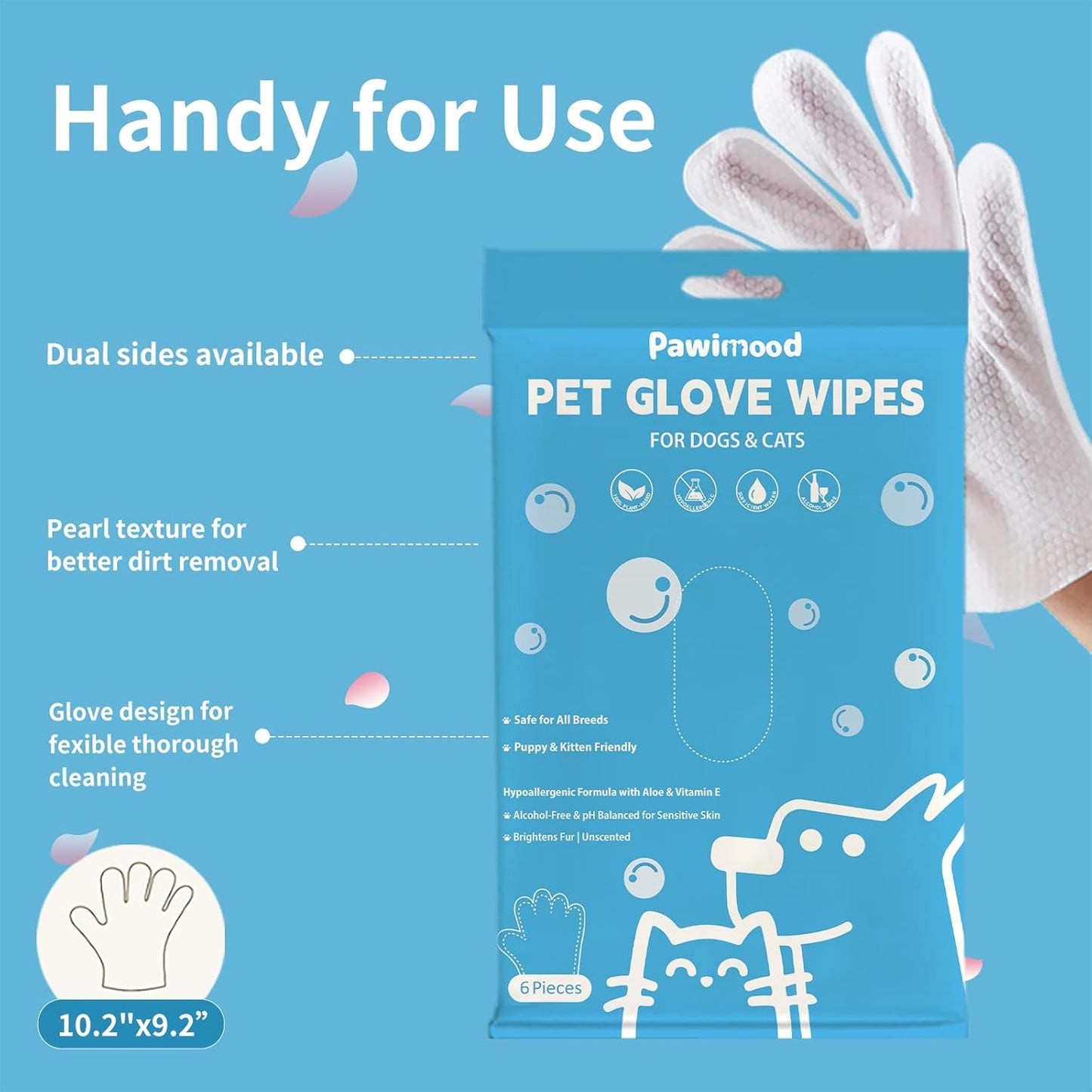 Pet Wipes for Dogs & Cats - Coconut Oil Grooming Wipes for Paws Face & Body, Deodorizing Hydrating Odor Control Waterless Bath Alternative (3 Pack)