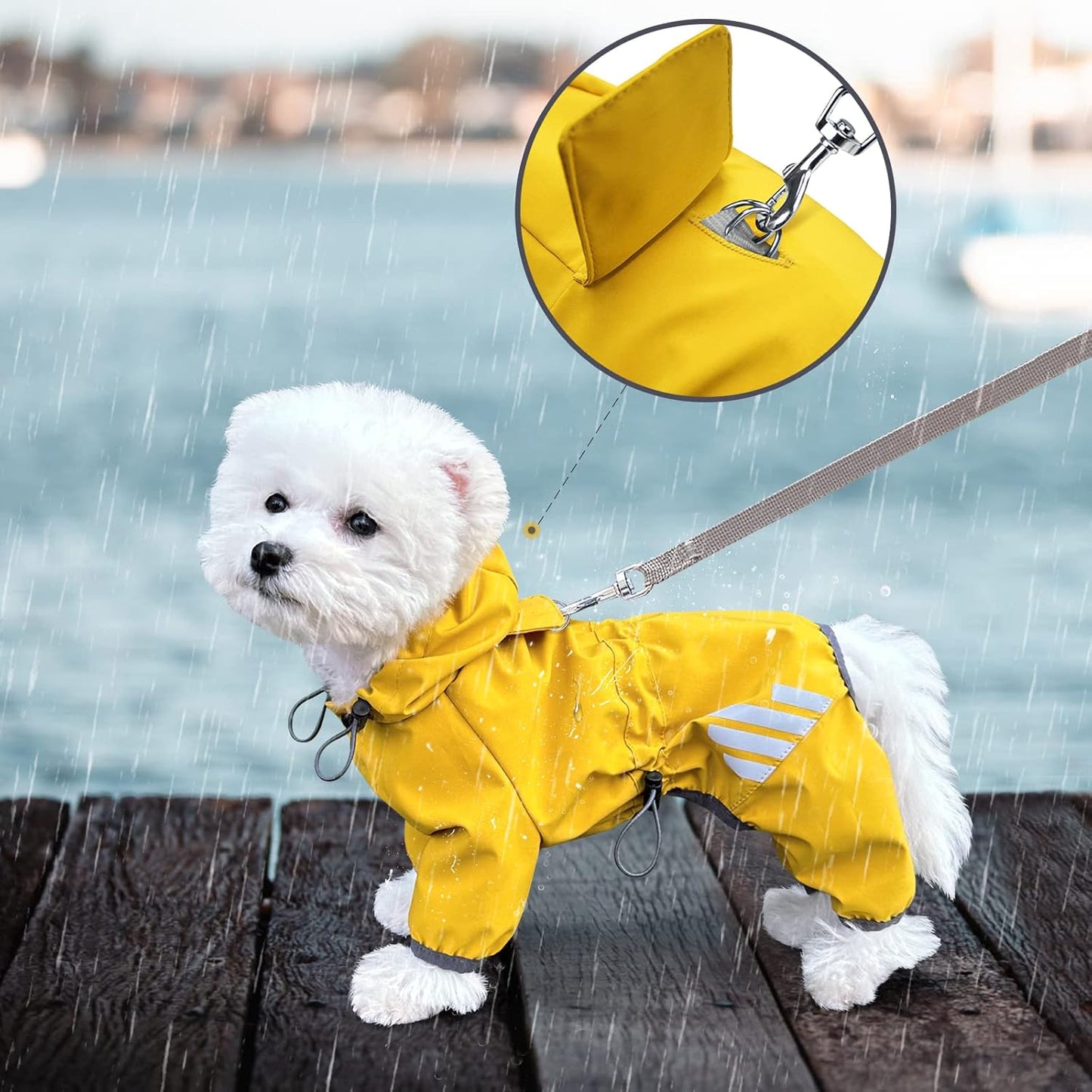 Dog Raincoat, Waterproof Dog Rain Jacket with Hood, Rain Coat with Leash Hole, Reflective Strap for Small Medium Dogs, Lightweight Puppy Clothes(Yellow,S)